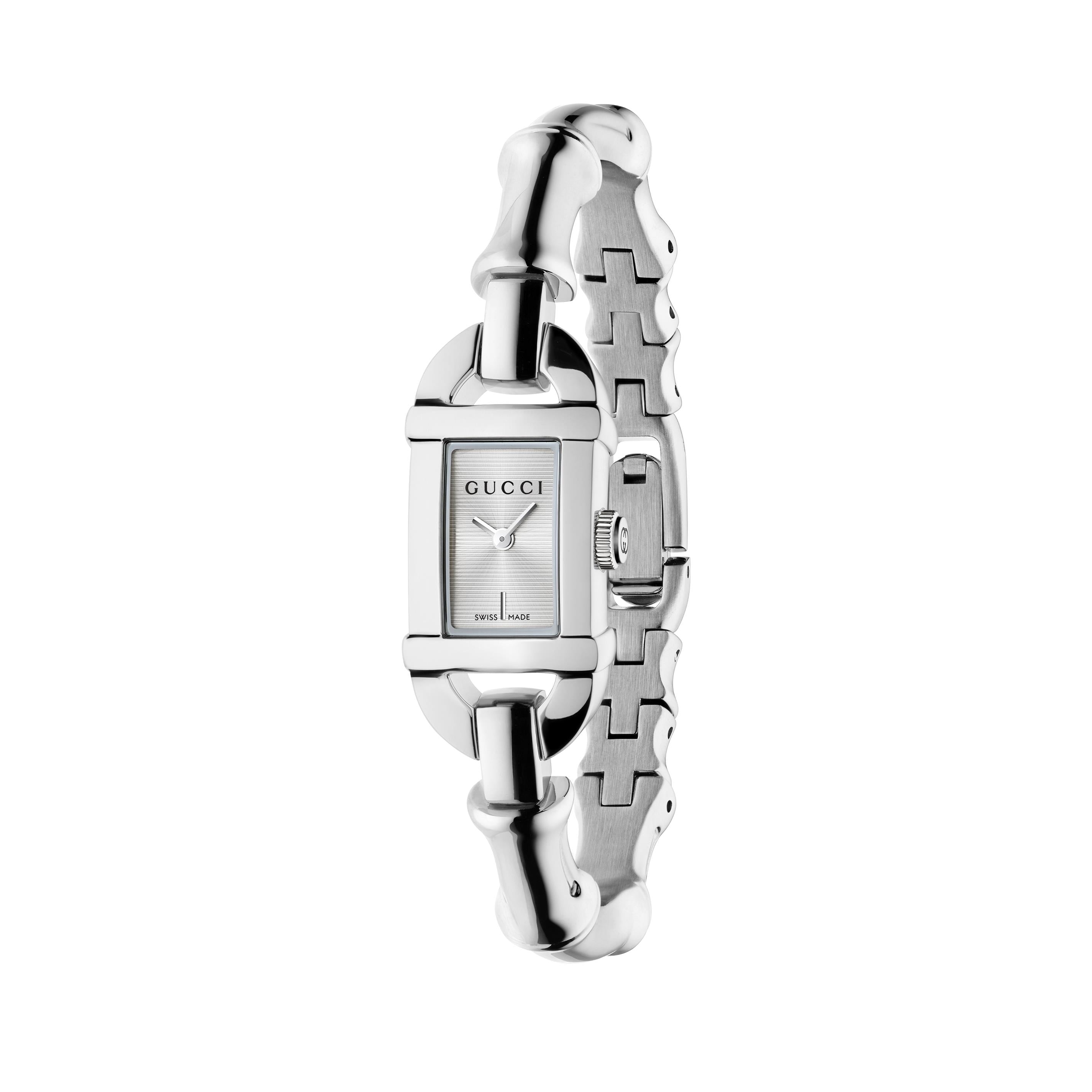 Bamboo Quartz Watch. White Dial, Stainless Steel Case and Bangle
