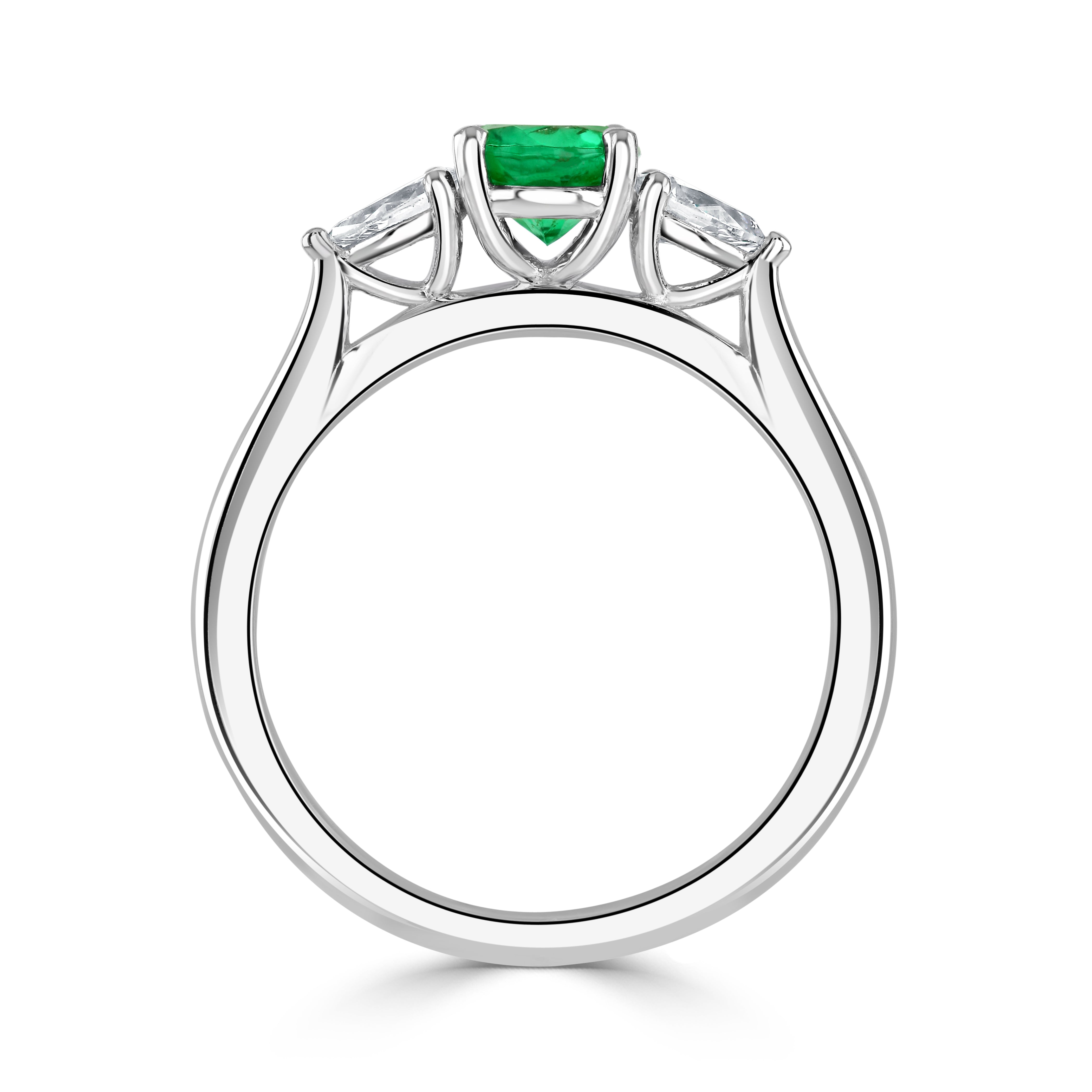 Platinum Oval Cut Emerald & Pear Cut Diamond Trilogy Ring