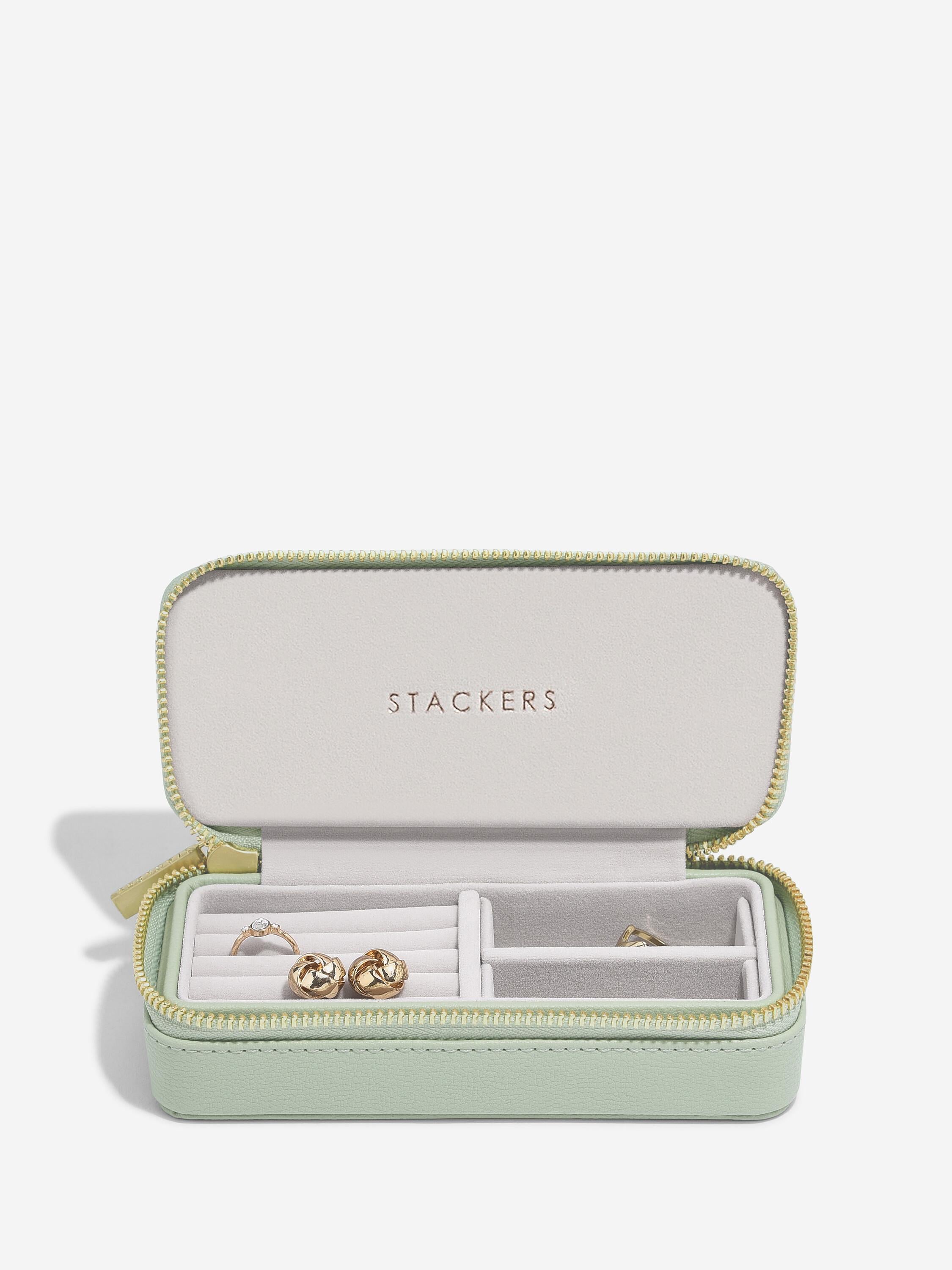 Stackers- Medium Zipped Travel Jewellery Box in Sage Green