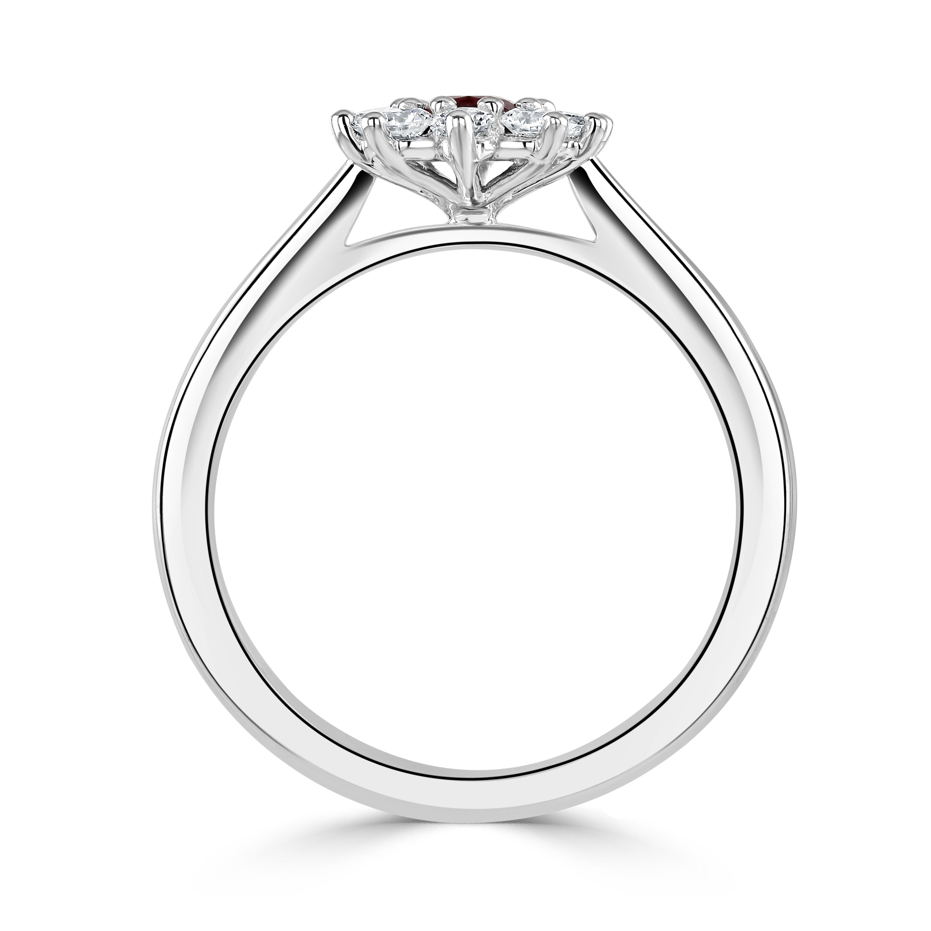 Platinum oval ruby and diamond cluster claw set ring