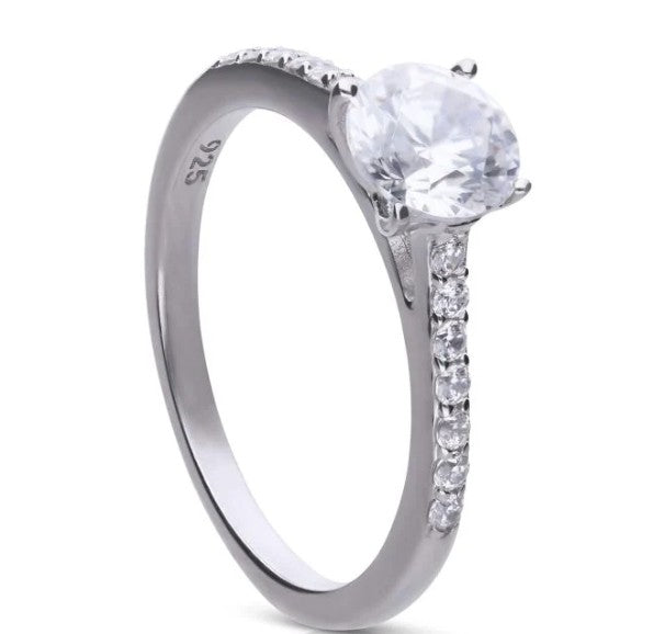 Diamonfire Silver Round Solitaire Cubic Zirconia Ring with Pave Shoulders