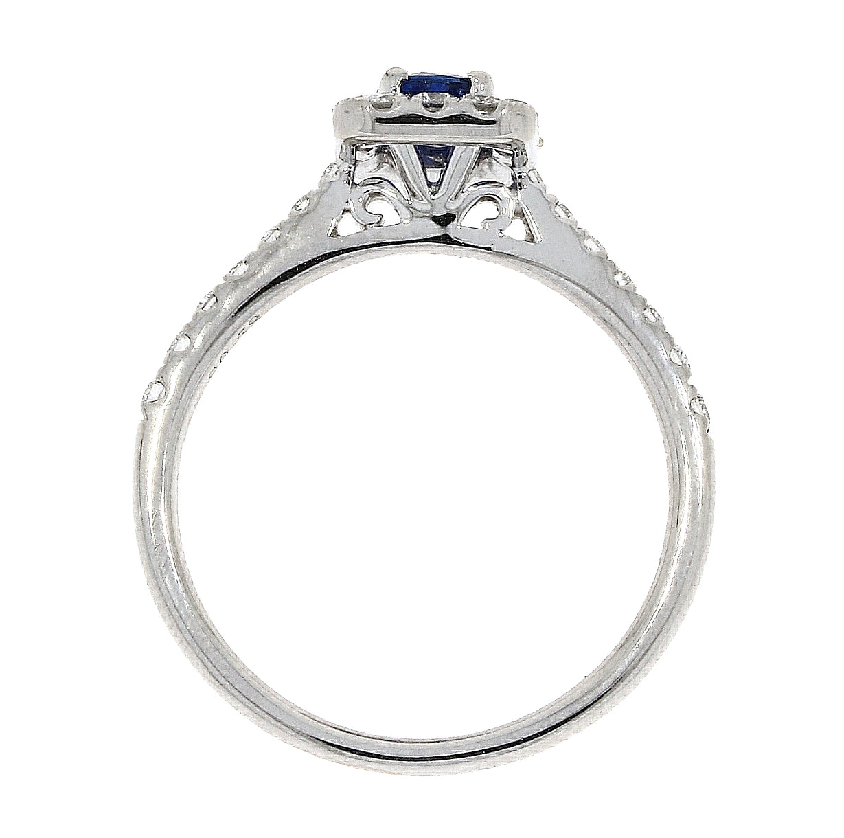 18ct White Gold Oval Sapphire in a Square Shaped Diamond Cluster Ring