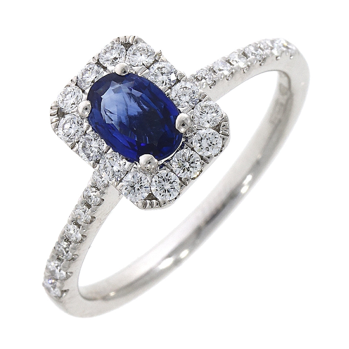 18ct White Gold Oval Sapphire in a Square Shaped Diamond Cluster Ring