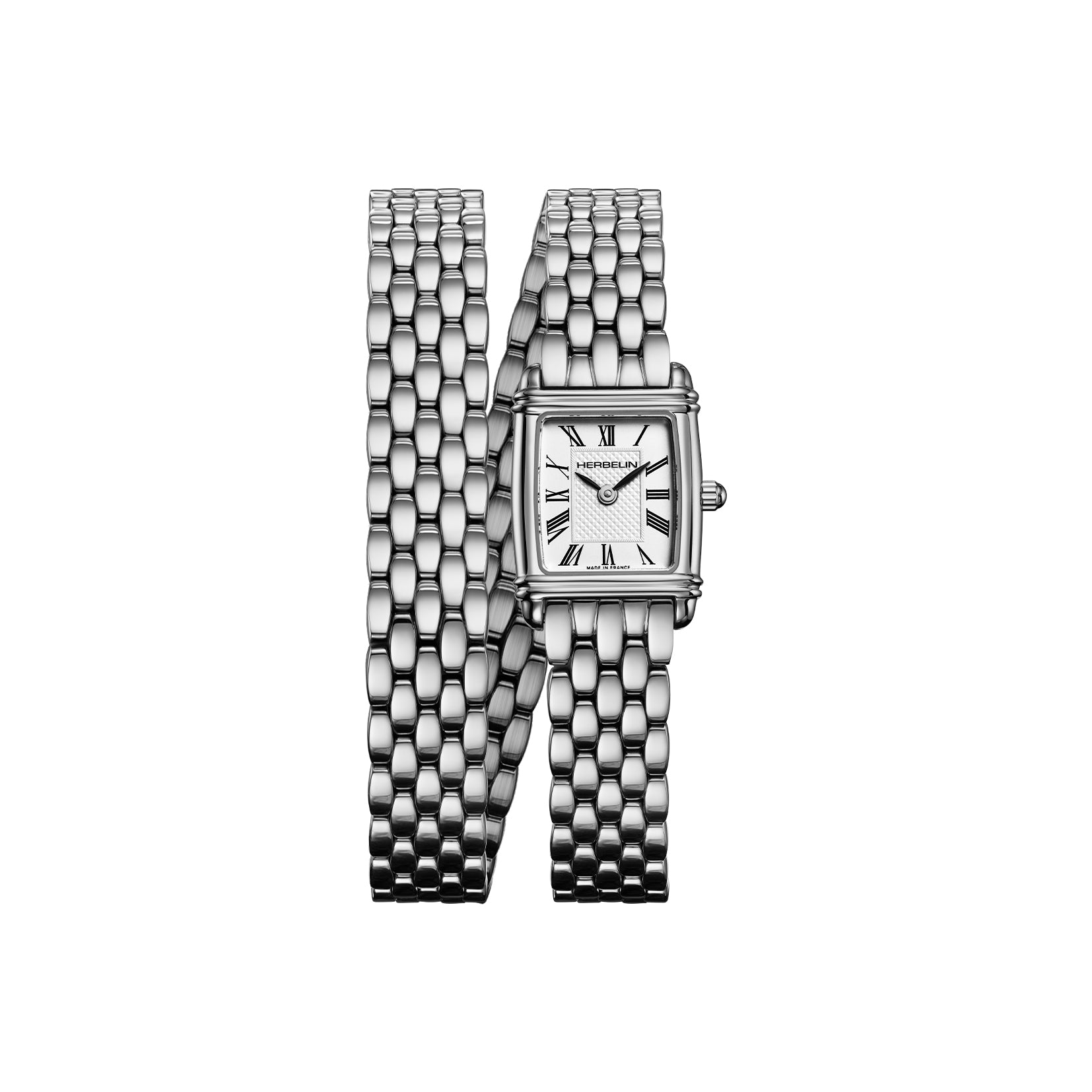 Art Deco Mini Tonneau Double Wrap Stainless Steel Bracelet Quartz Watch