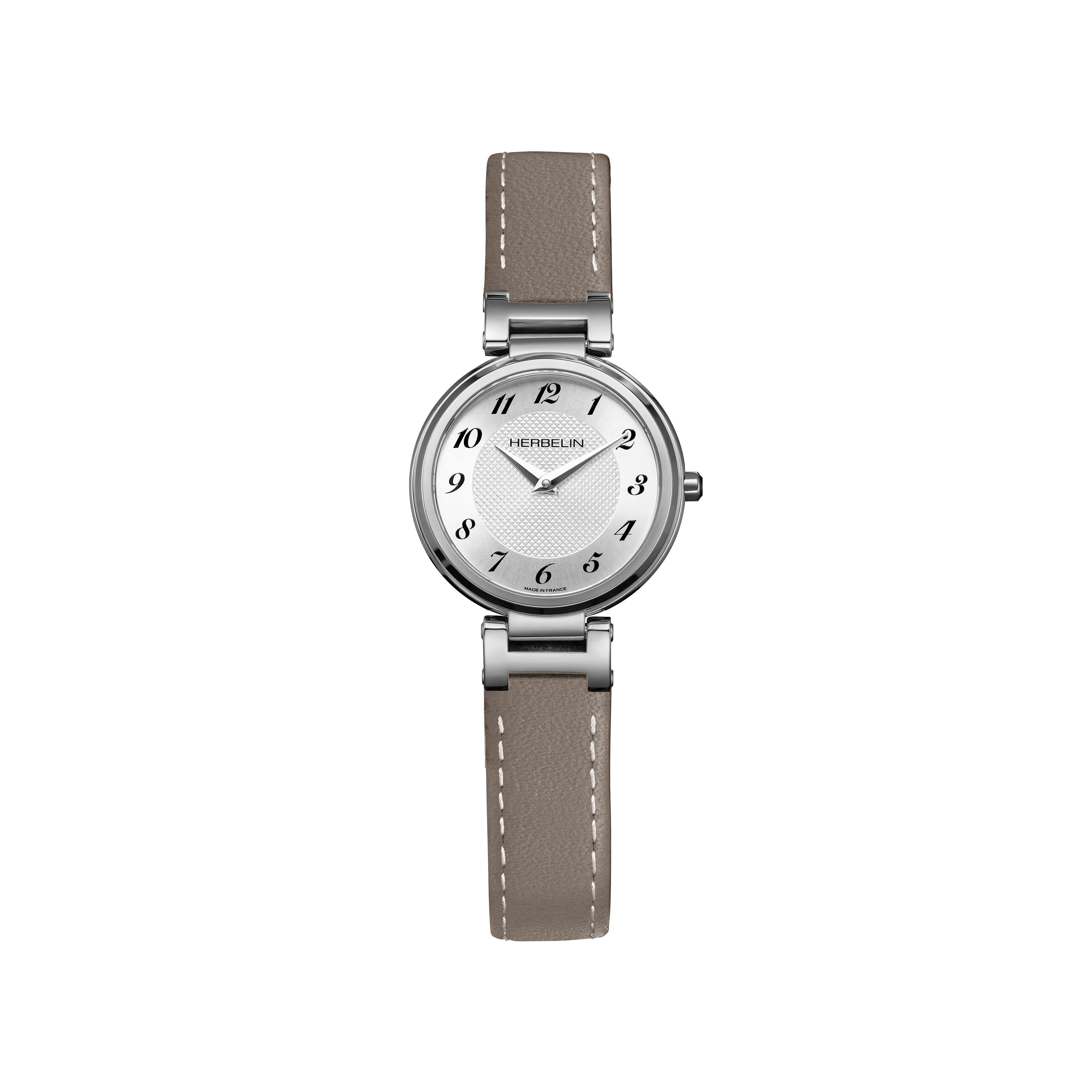 Lady H Quartz Watch. White Dial, Taupe Leather Strap