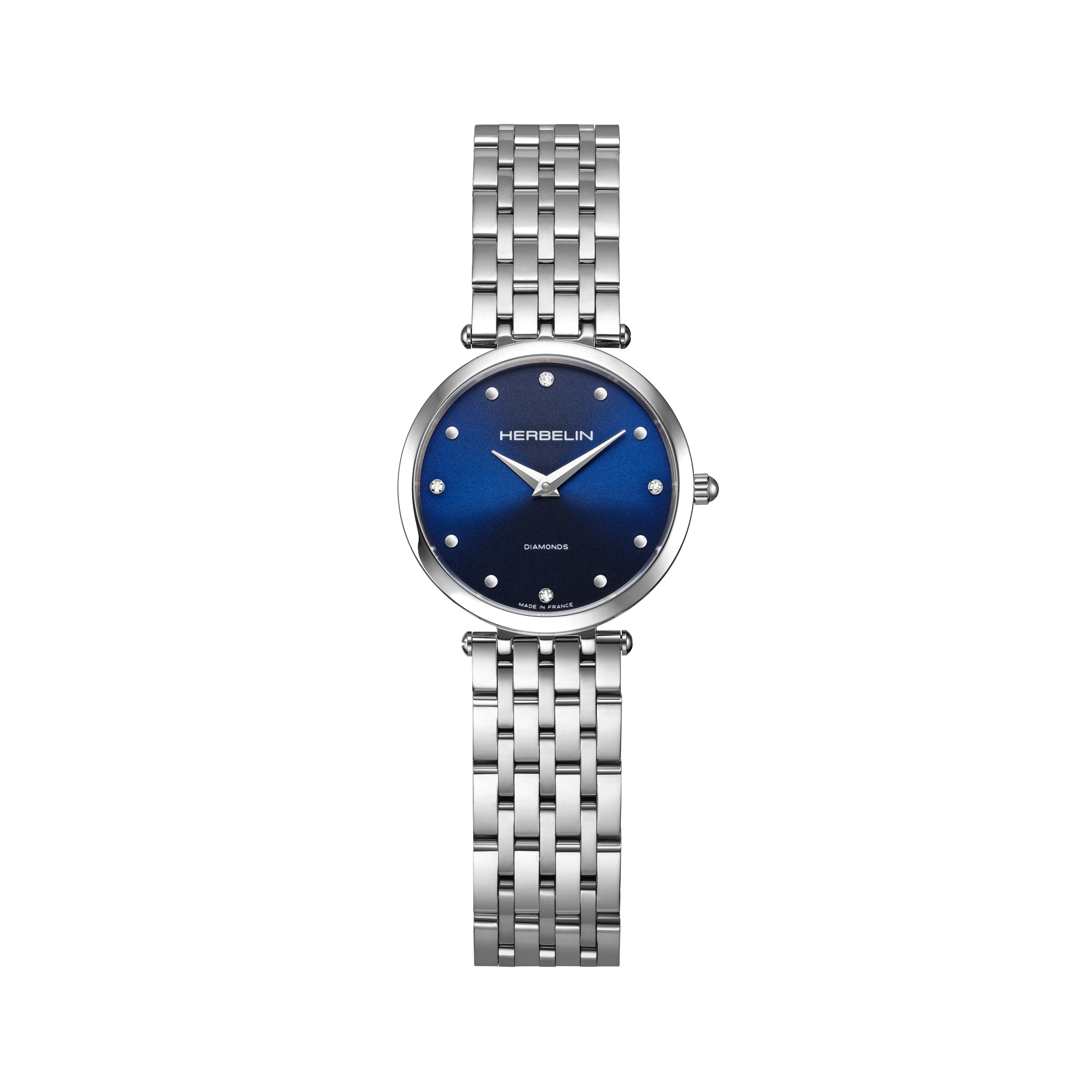Epsilon Quartz Watch. Blue Dial, Diamond Dot, Stainless Steel Bracelet.