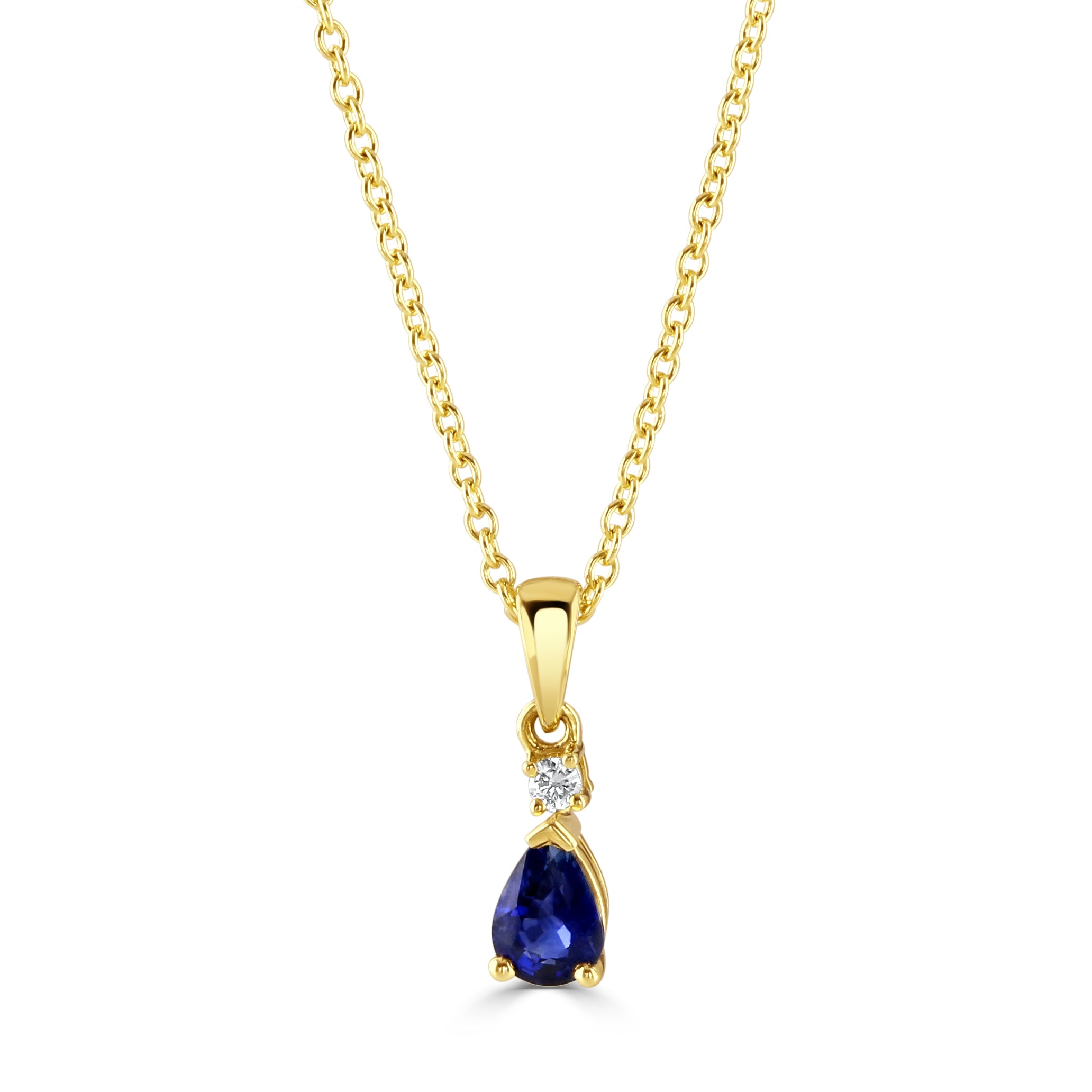 18ct Yellow Gold Pear Cut Sapphire & Round Brilliant Cut Diamond Pendant