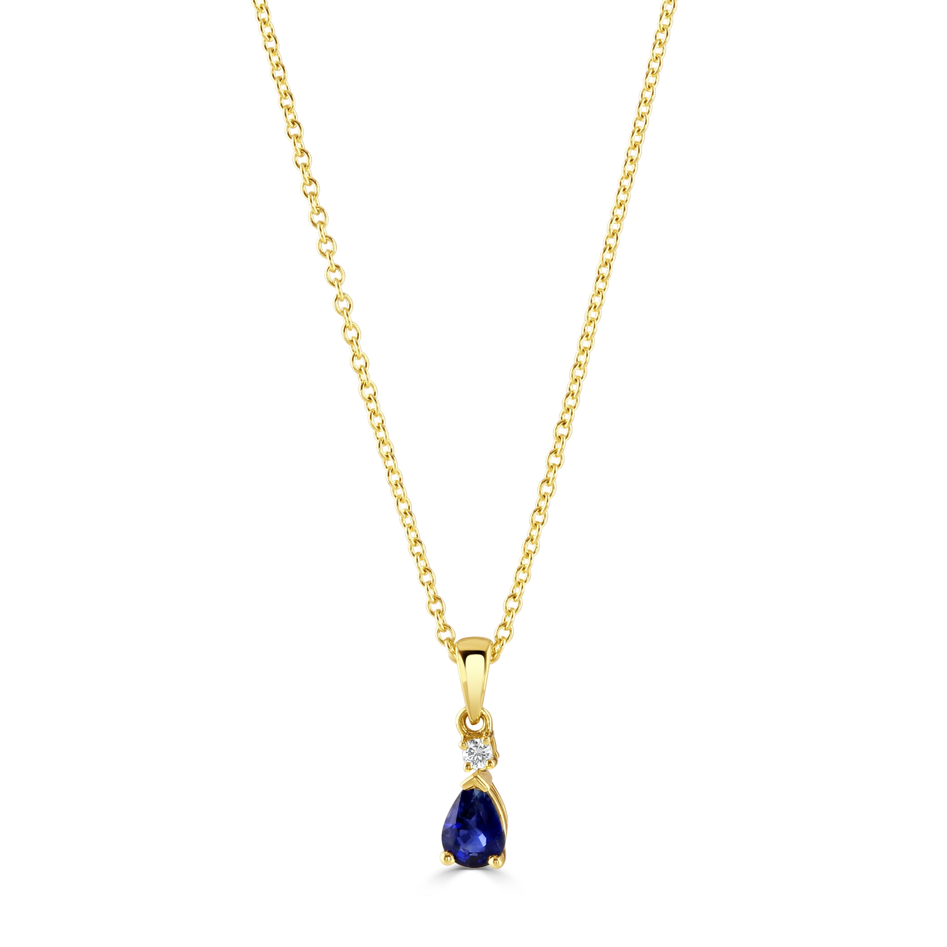 18ct Yellow Gold Pear Cut Sapphire & Round Brilliant Cut Diamond Pendant