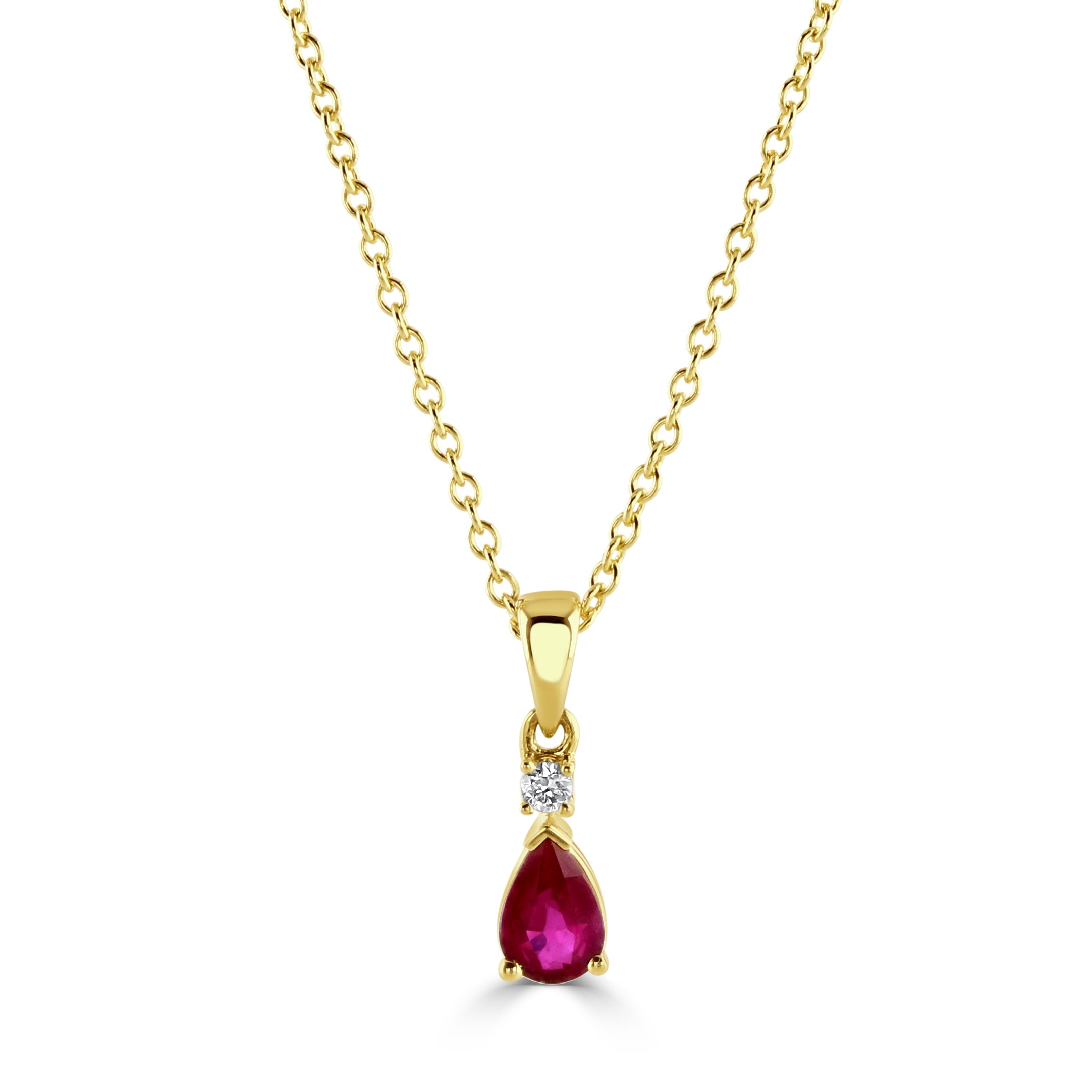 18ct Yellow Gold Pear Cut Ruby & Round Brilliant Cut Diamond Pendant