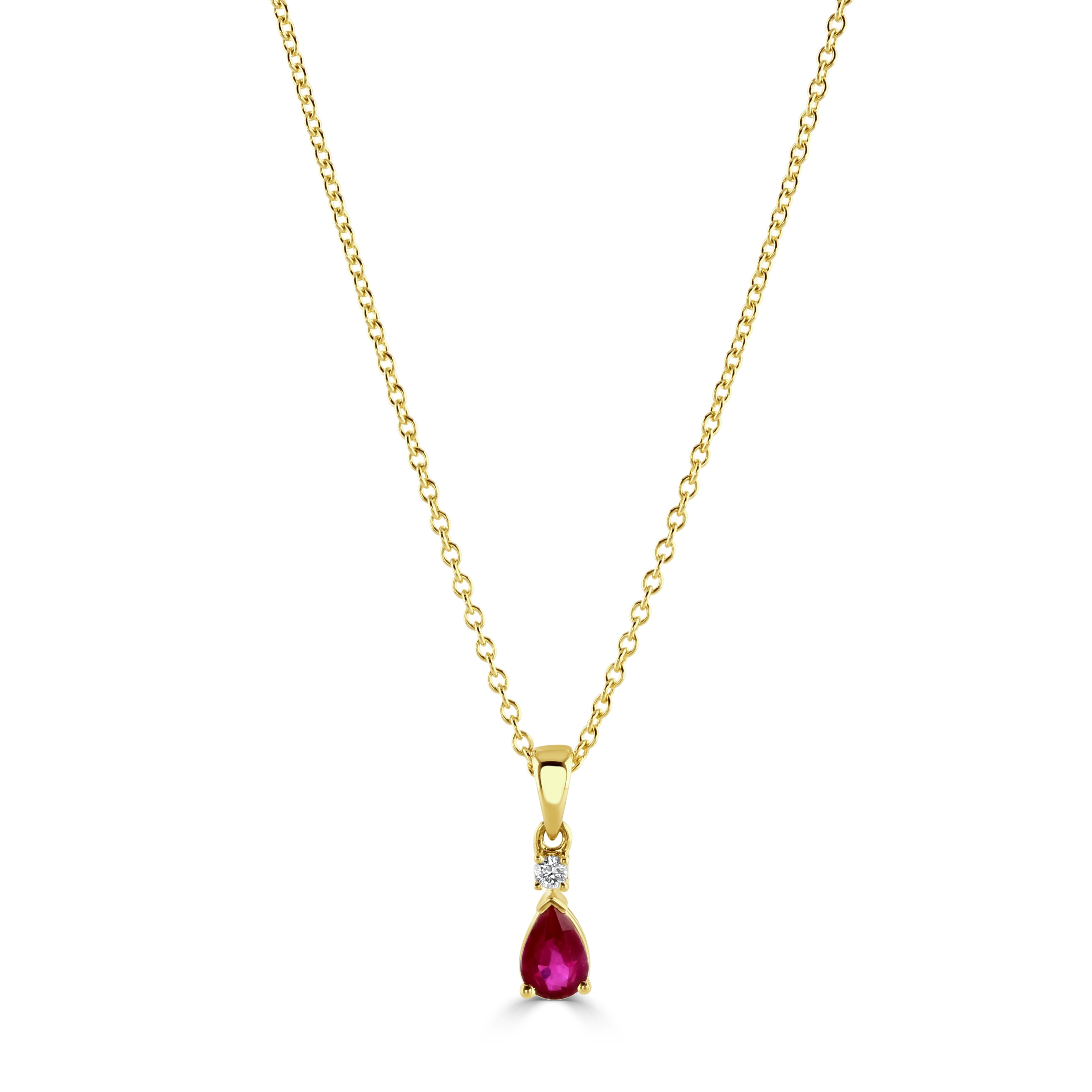 18ct Yellow Gold Pear Cut Ruby & Round Brilliant Cut Diamond Pendant