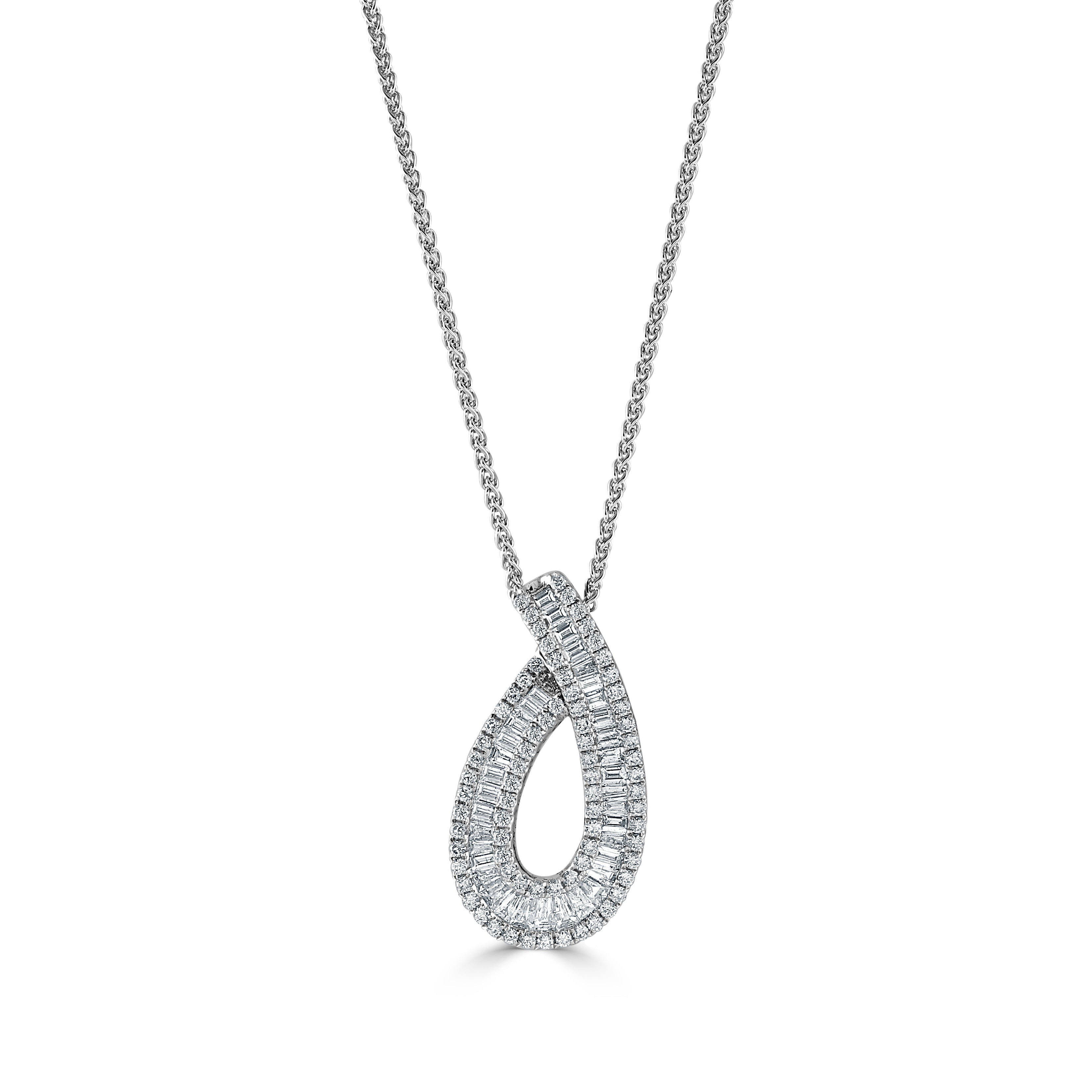 18ct White Gold Tapered Baguette Cut Diamond Pendant