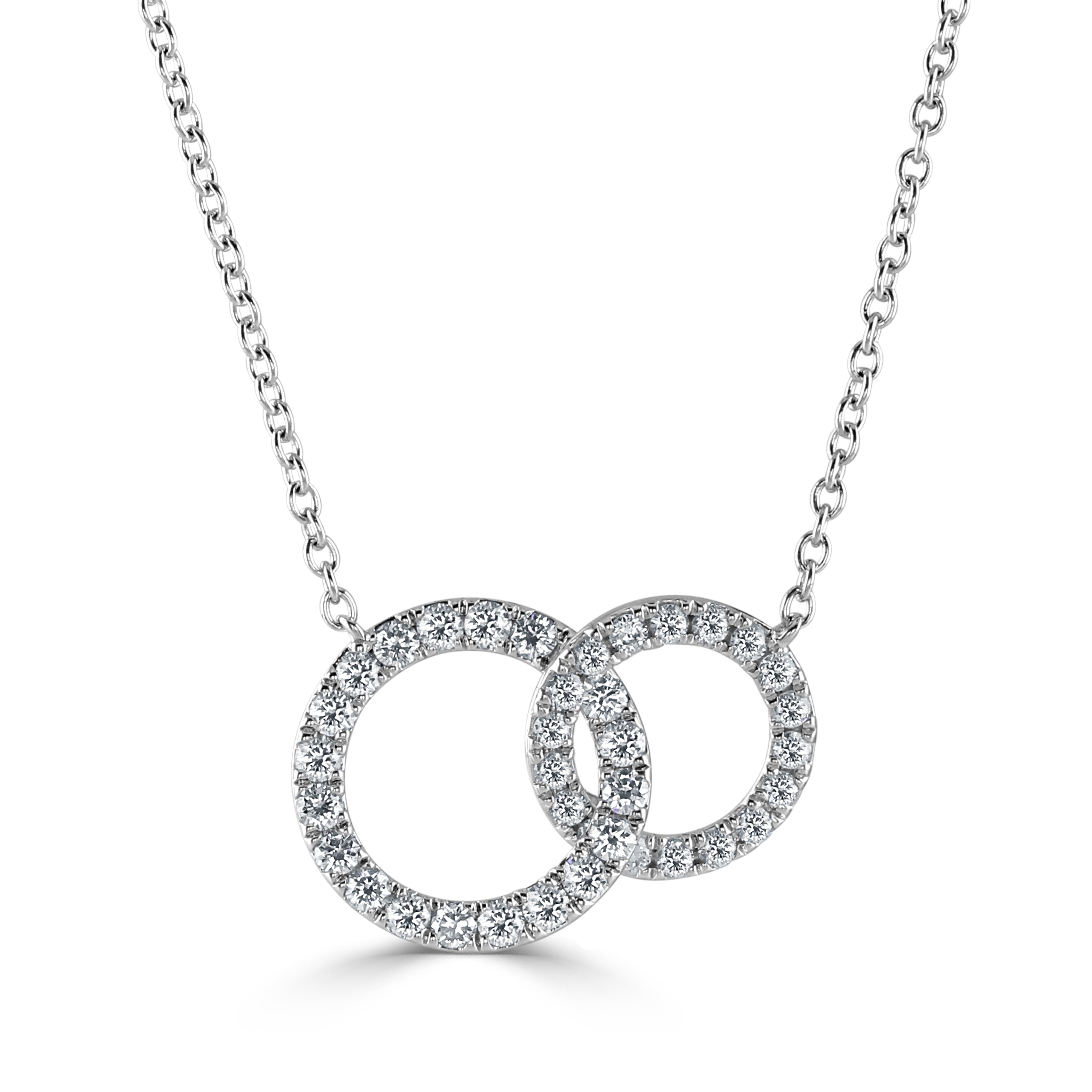 18ct White Gold Round Brilliant Cut Diamond Interlocking Circle Pendant