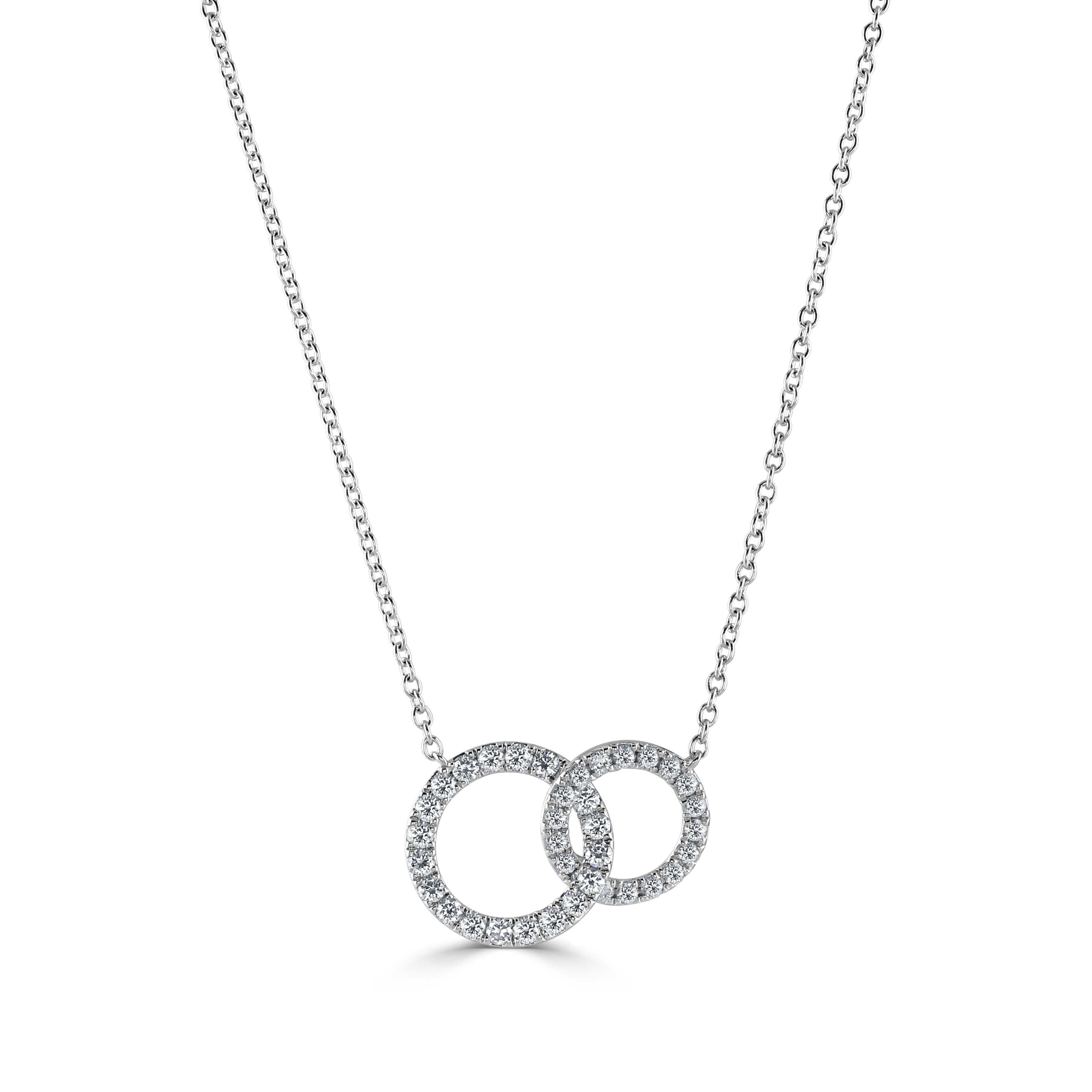 18ct White Gold Round Brilliant Cut Diamond Interlocking Circle Pendant