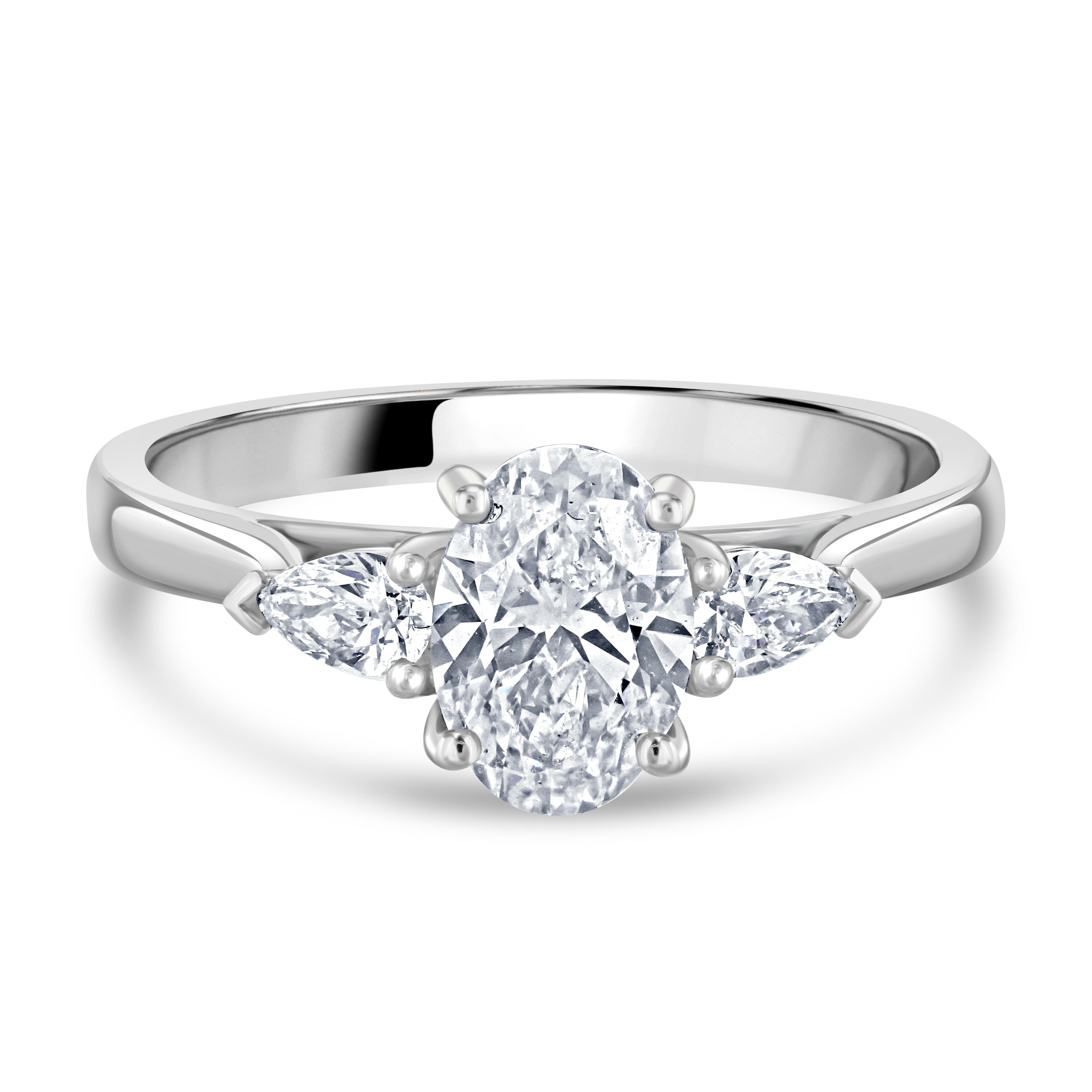 Platinum Oval Cut & 2-Pear Cut Diamond Trilogy Ring
