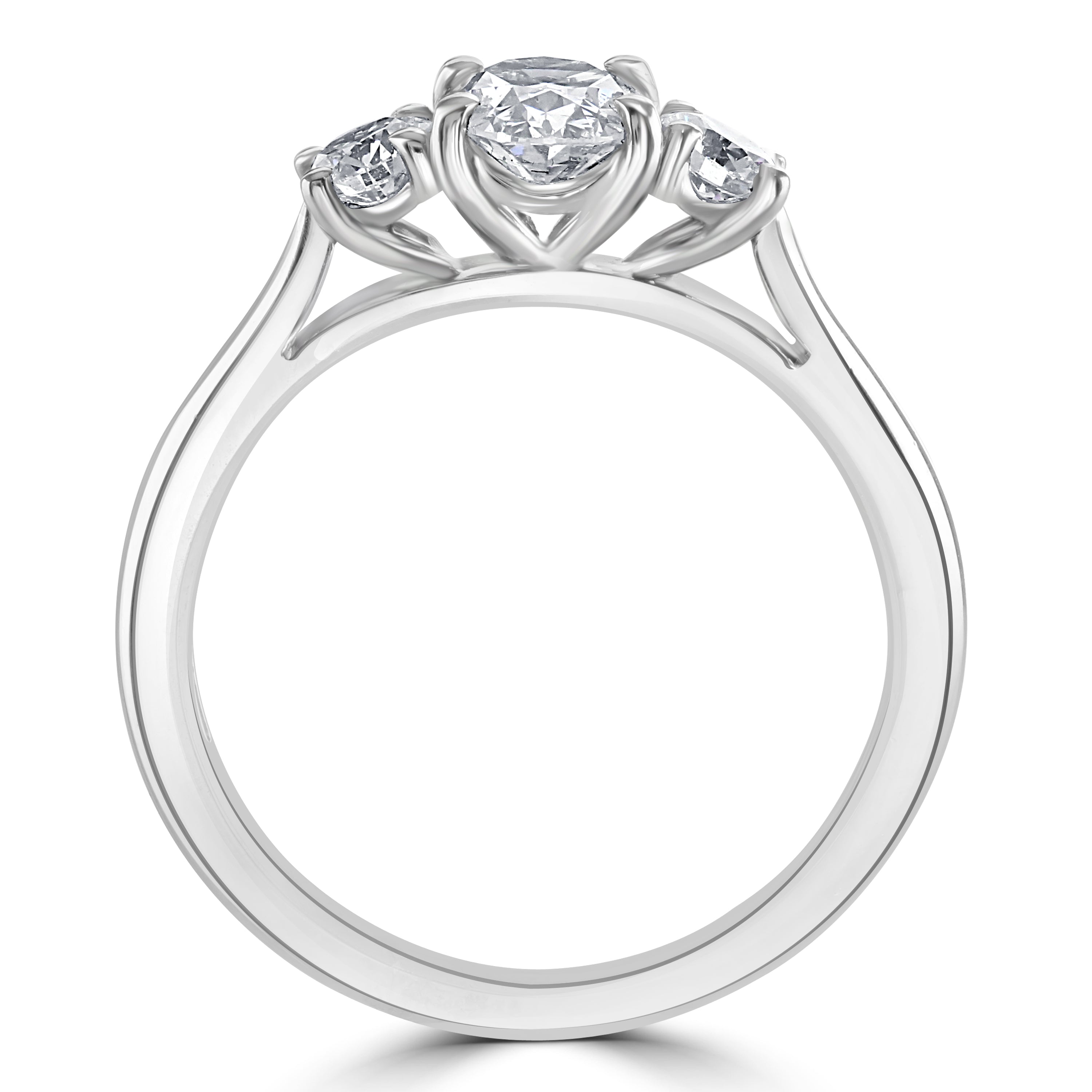 Platinum Oval Cut & 2-Round Brilliant Cut Diamond Trilogy Ring