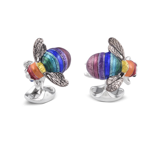 Sterling Silver Rainbow Bumble Bee Cufflinks
