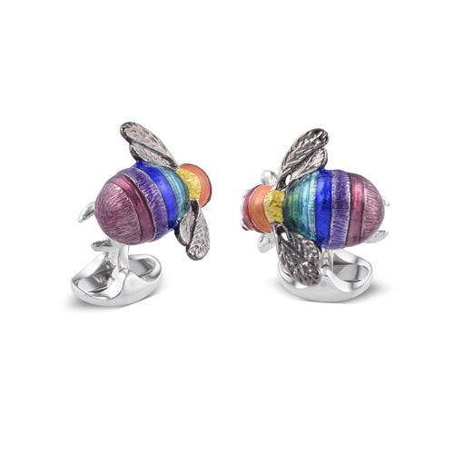 Sterling Silver Rainbow Bumble Bee Cufflinks