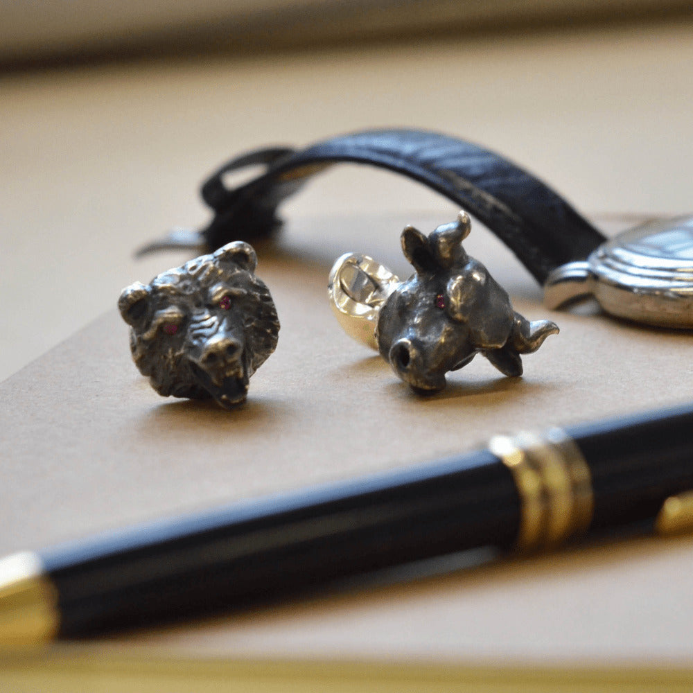 Sterling Silver Bull & Bear Cufflinks