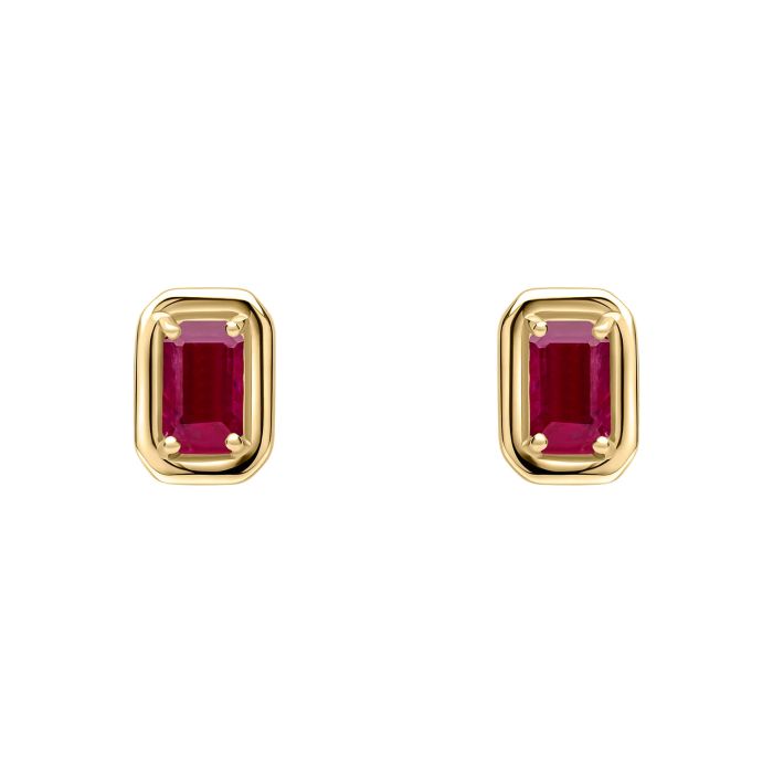 9ct Gold Emerald-Cut Ruby Stud Earrings
