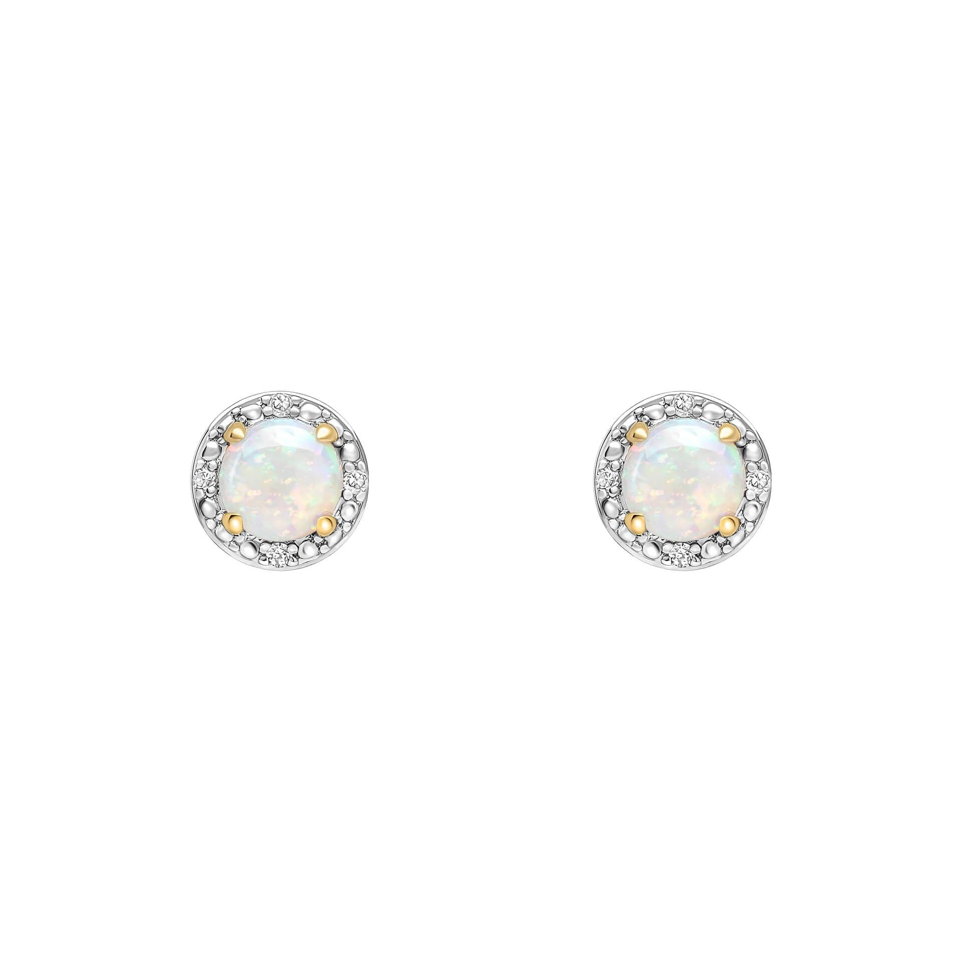 9ct yellow gold round Opal and round brilliant cut Diamond halo stud earrings