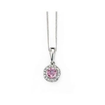 9ct White gold diamond and pink sapphire pendant.