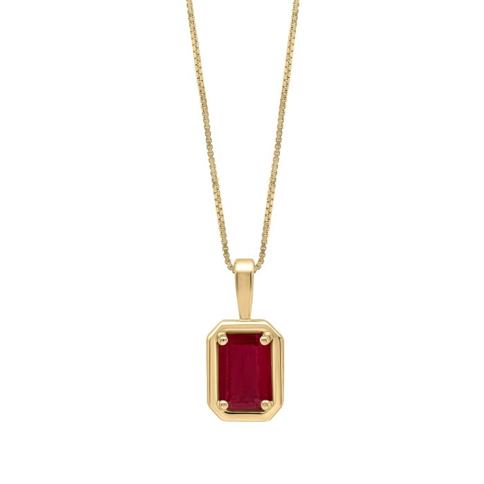 9ct Yellow Gold Rubover Set Octagonal Cut Ruby Pendant