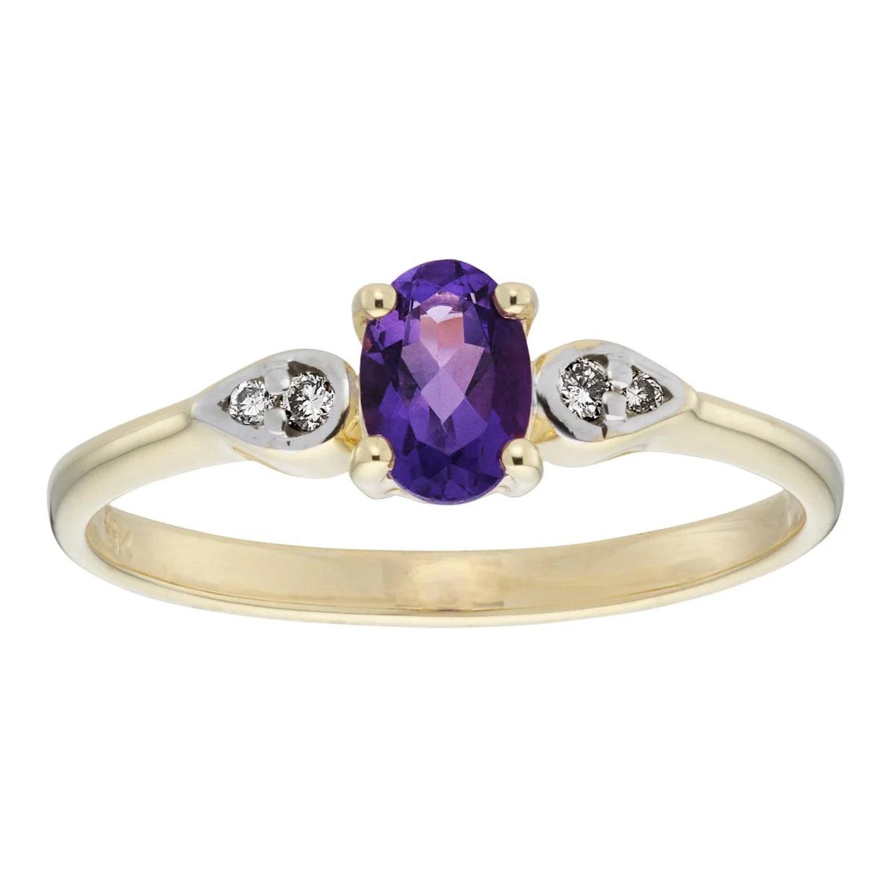 9ct yellow gold Amethyst and diamond ring