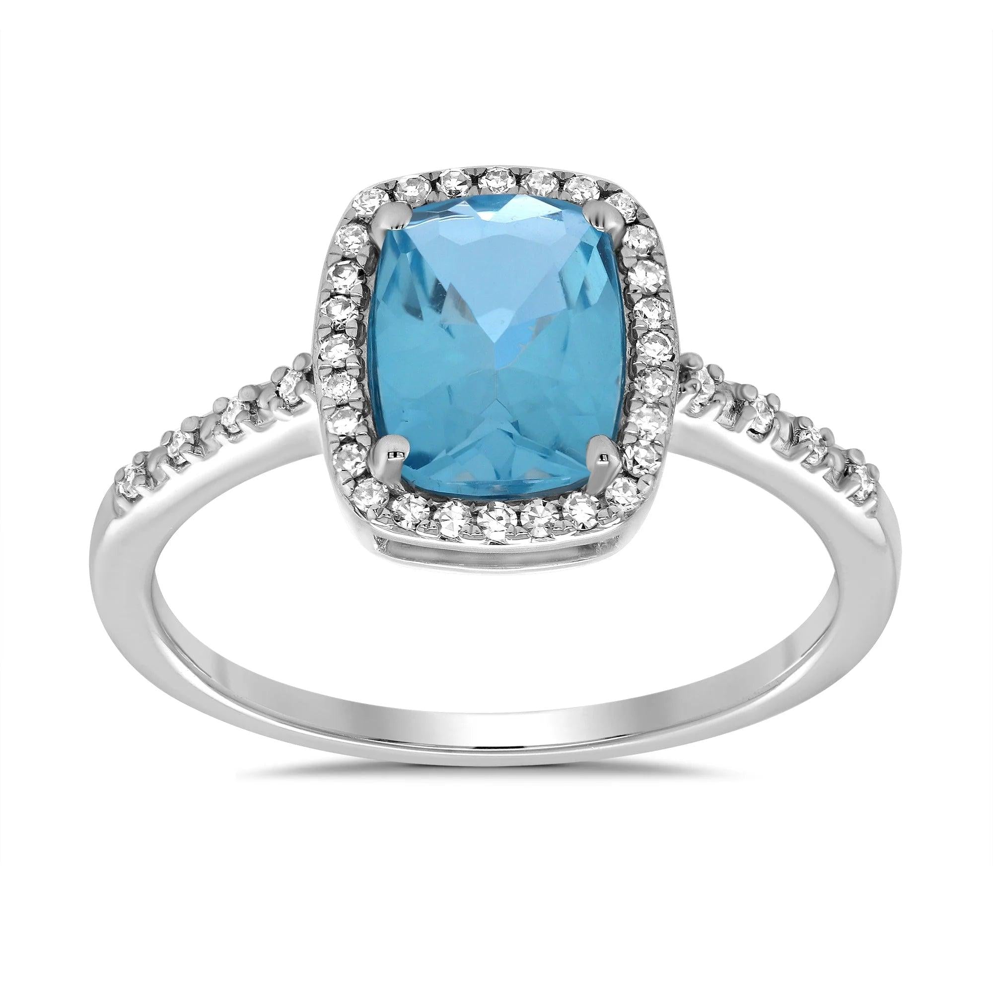 9ct Gold Blue Topaz & Diamond Cluster Ring