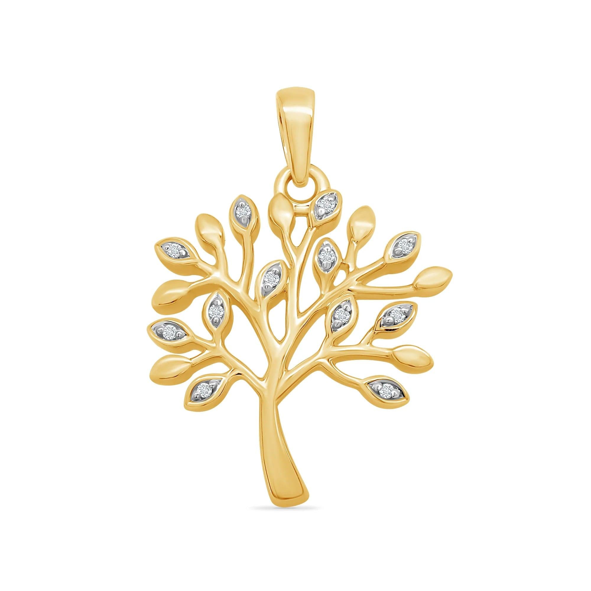 9ct gold diamond set tree of life pendant 0.05ct