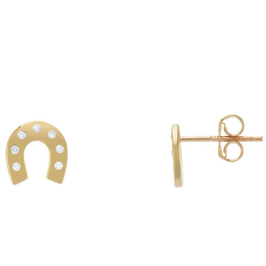 9 carat yellow gold cubic zirconia horse shoe studs