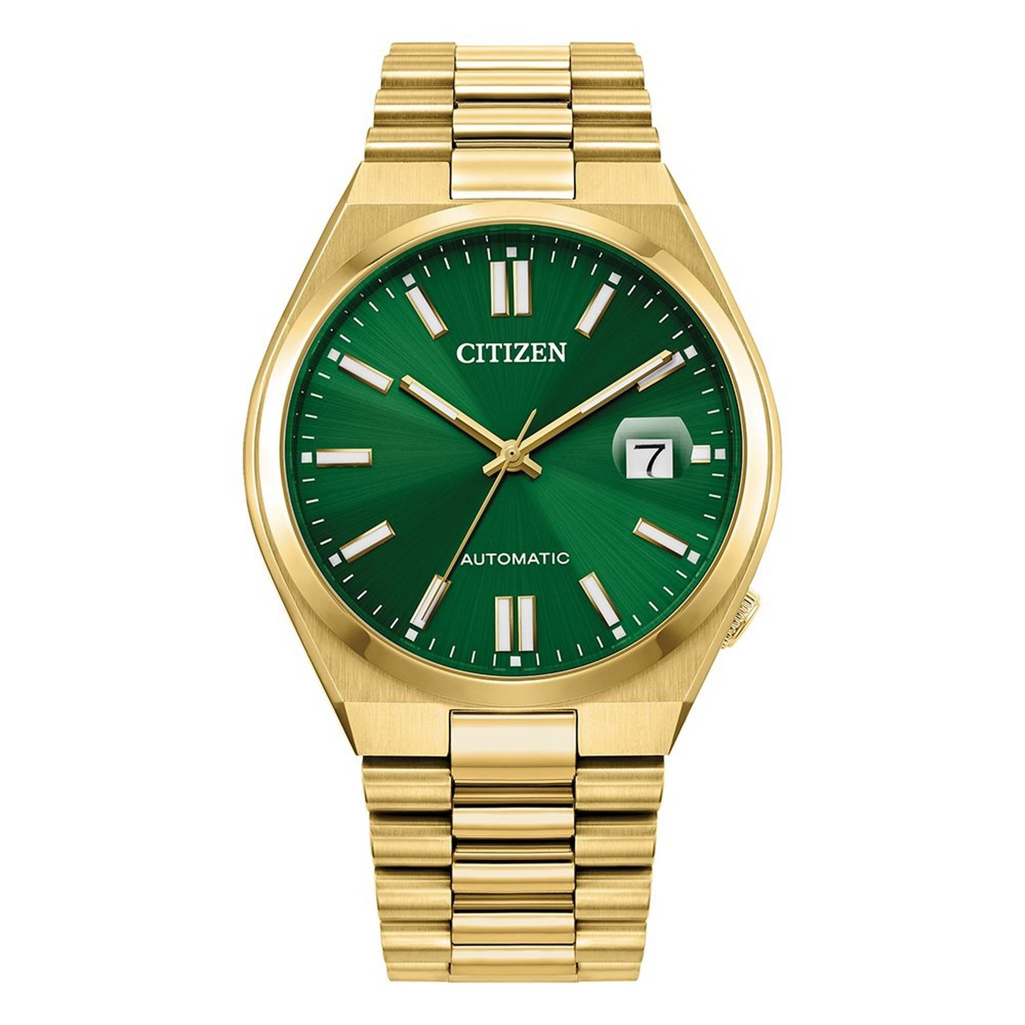"Tsuyosa" Automatic yellow gold coated bracelet watch - green dial