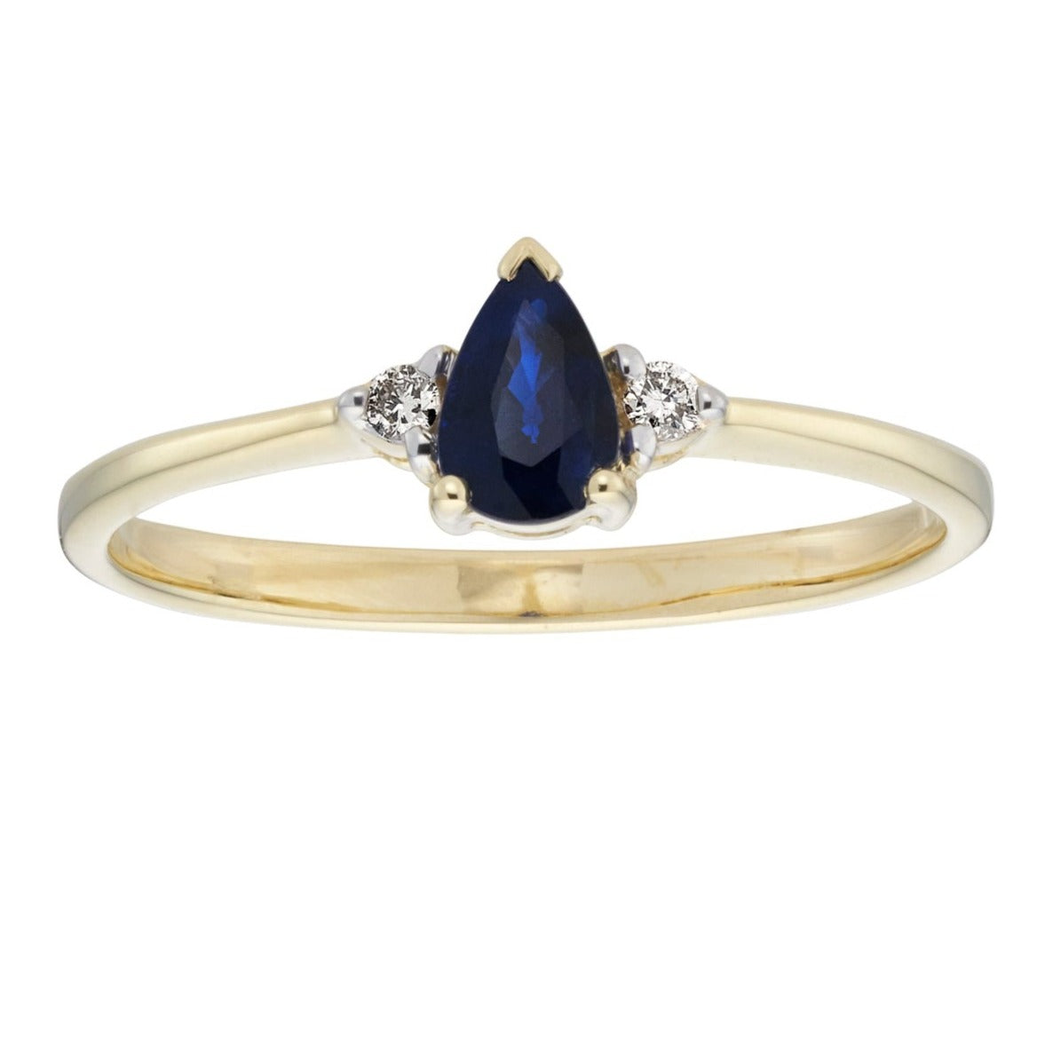 9ct Gold Pear Sapphire and Diamond Trilogy Ring