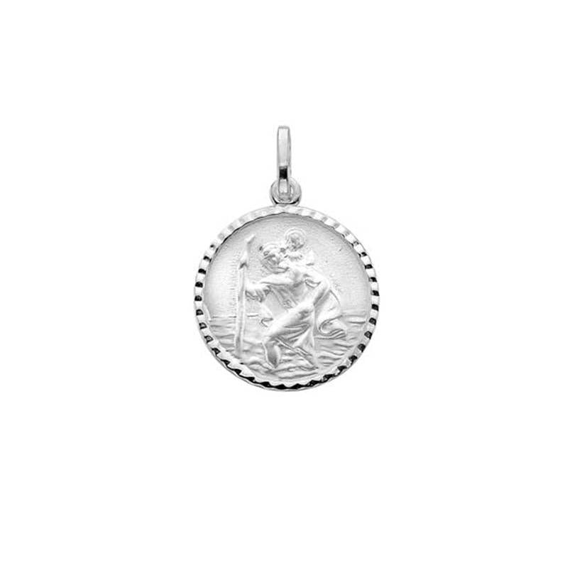 Silver 16mm St Christopher 13 Matt Finish Diamond Cut Edges