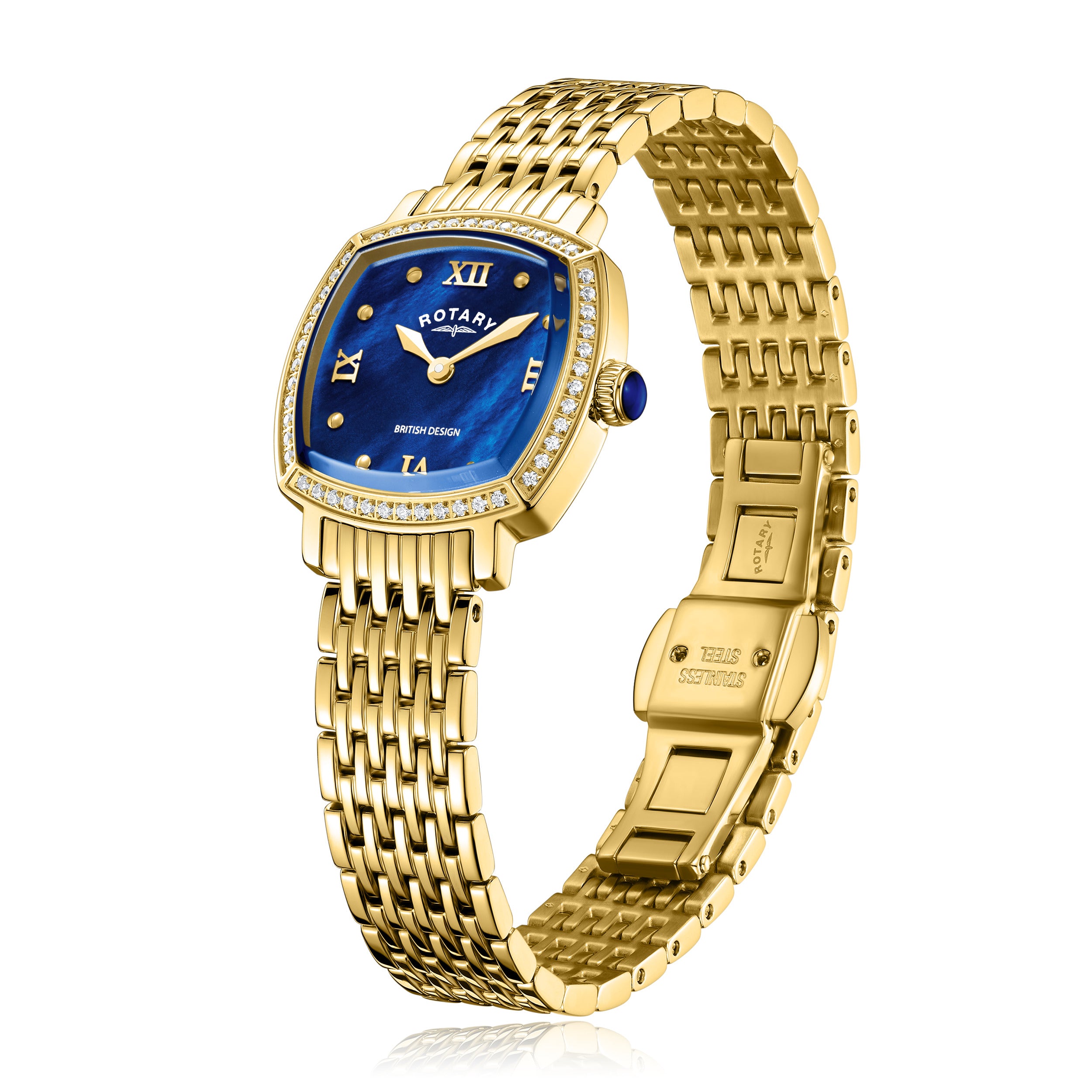 Traditional Crystal Set square blue dial bracelet watch