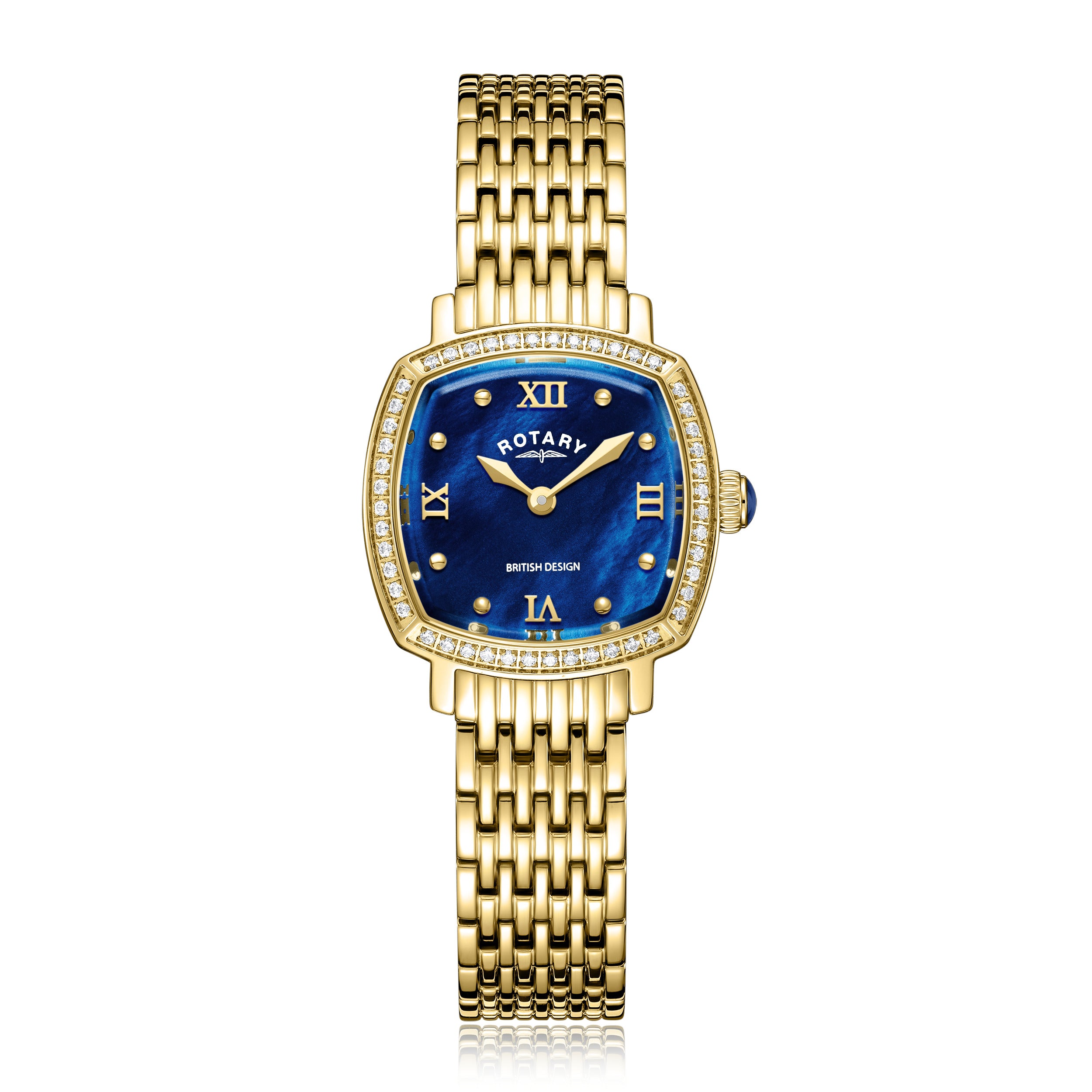 Traditional Crystal Set square blue dial bracelet watch