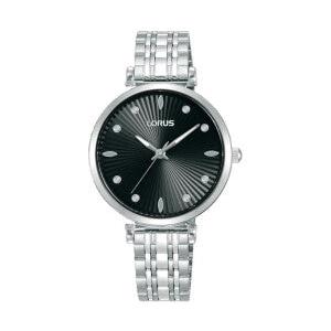 Lady's stainless steel black dial bracelet watch