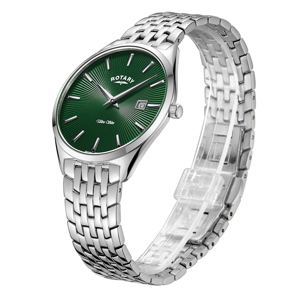 Gents Ultra Slim green dial bracelet watch.