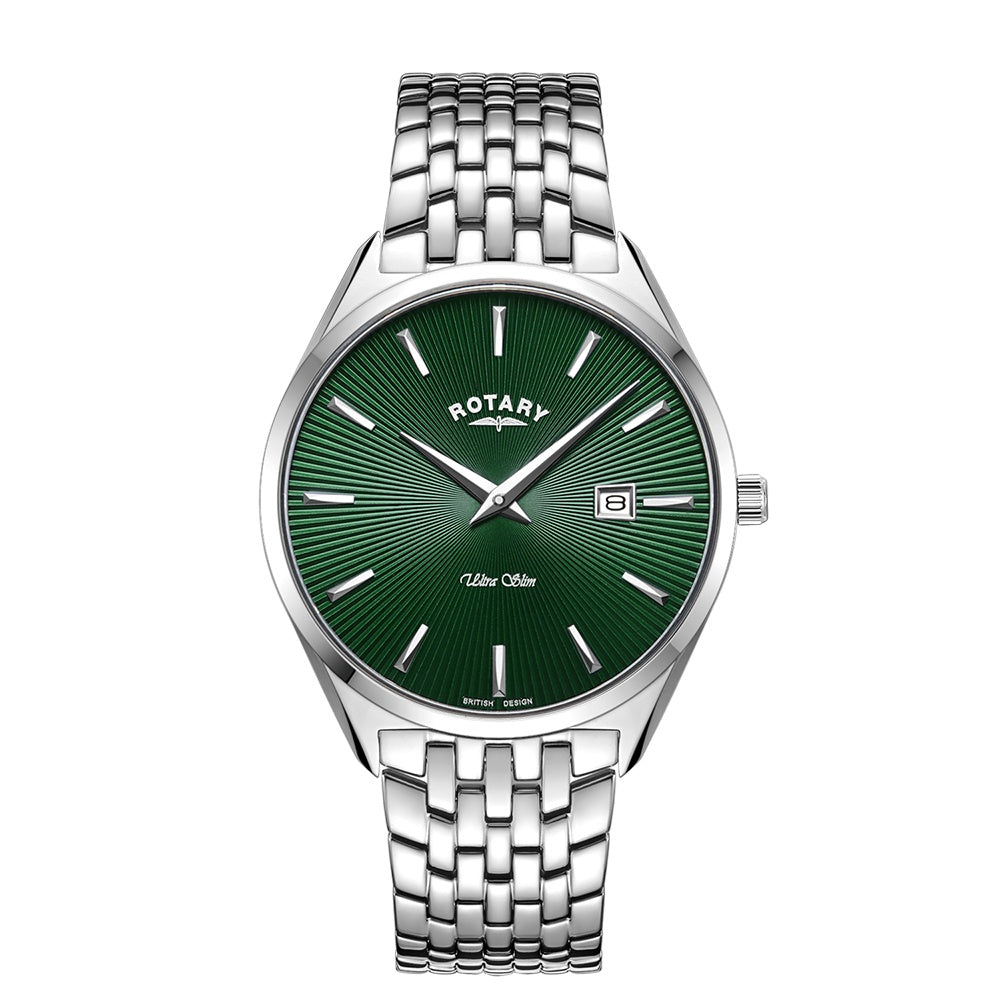 Gents Ultra Slim green dial bracelet watch.