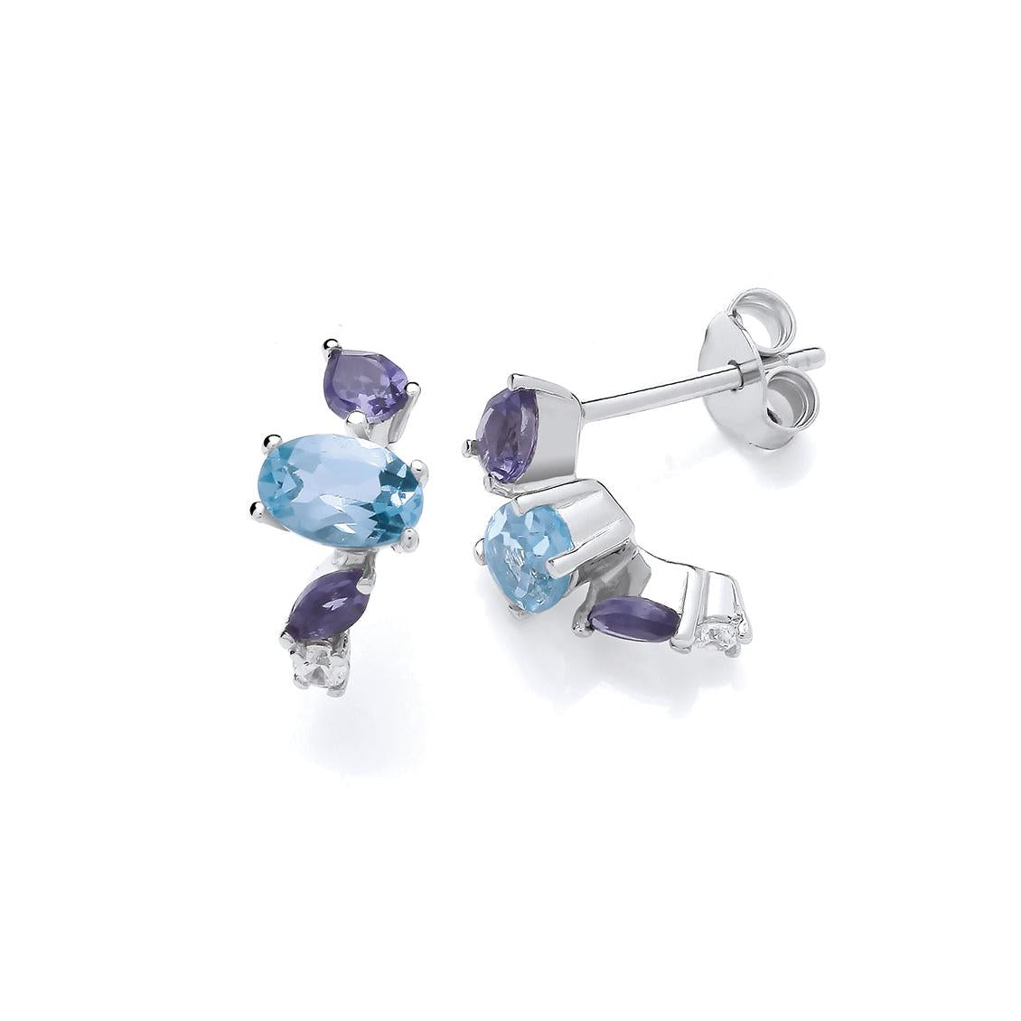 Iolite, Blue Topaz & Cubic Zirconia Stud Earrings