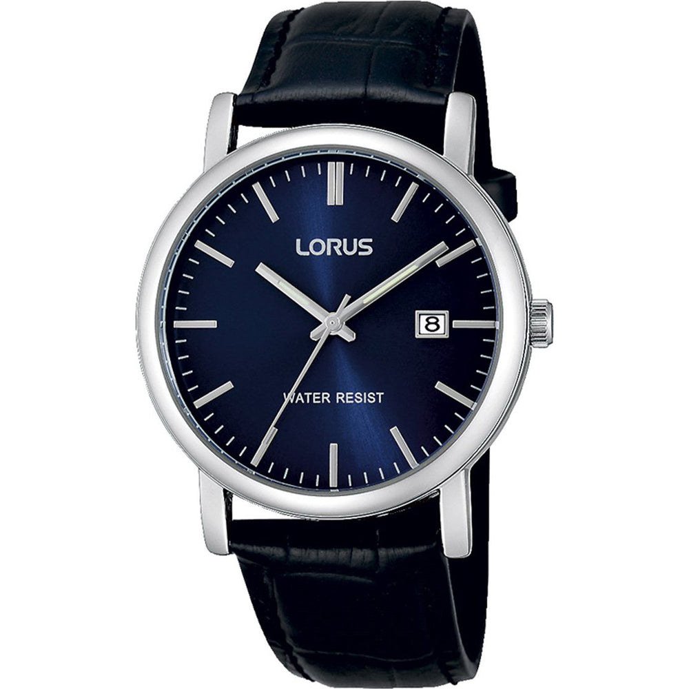 Gents Blue dial and leather strap watch