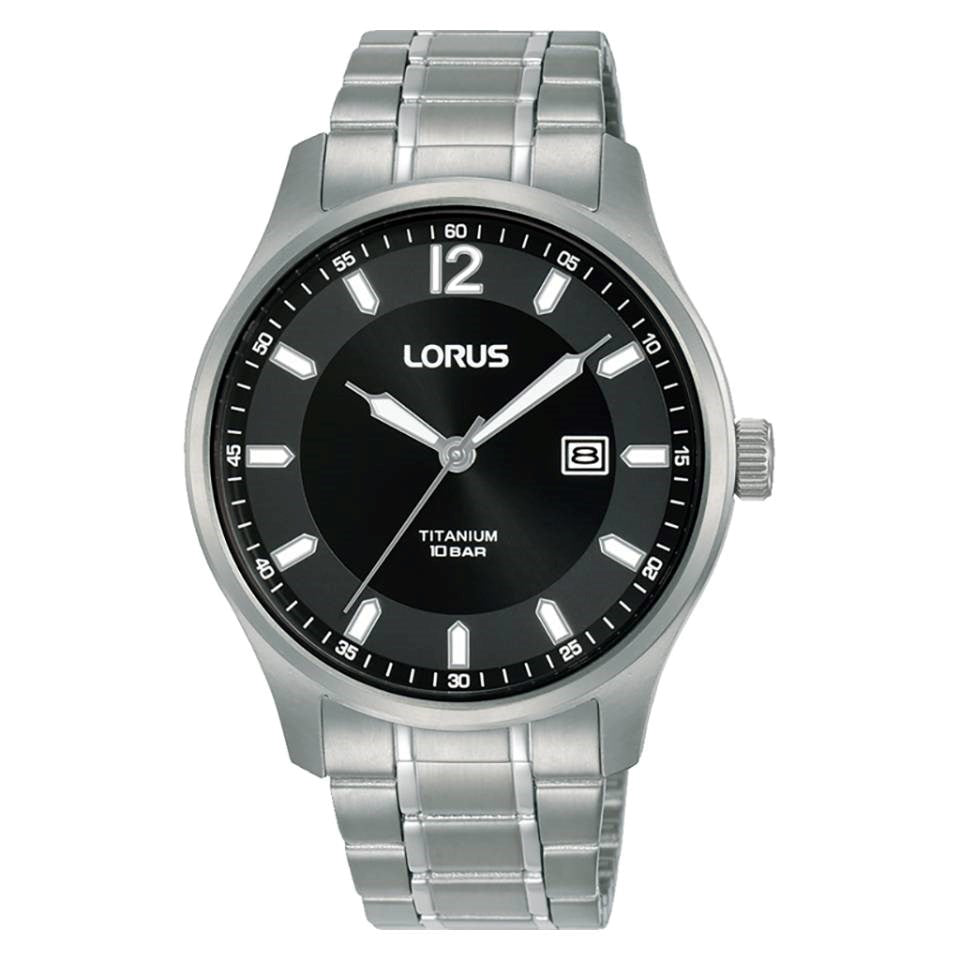 Gents titanium round black dial bracelet watch