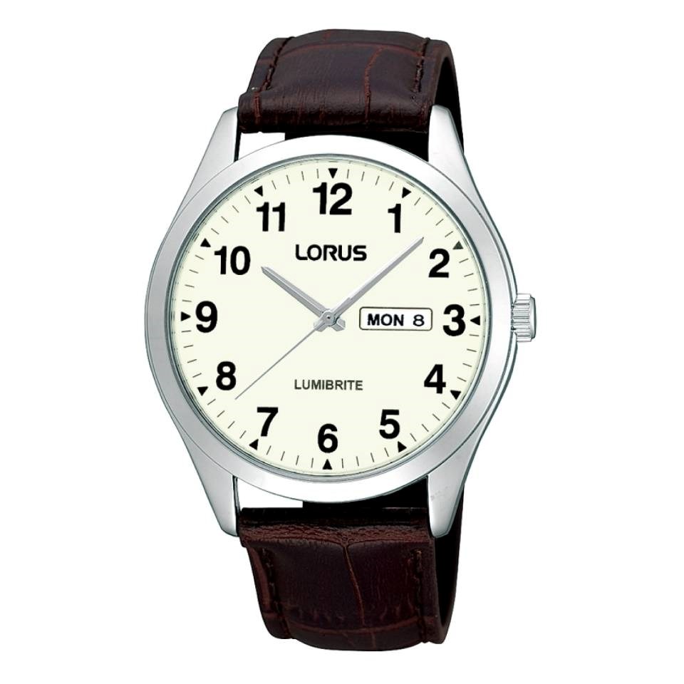 Gents Lumbrite dial, day/date function, leather strap.