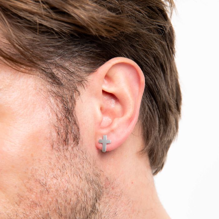 FB Stainless steel cross stud ear rings