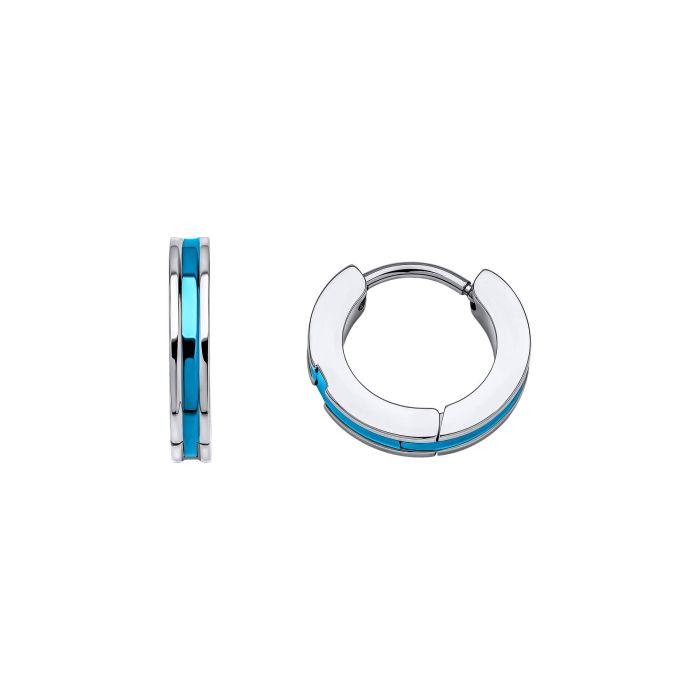Gents Stainless steel Blue strip hoop ear ring