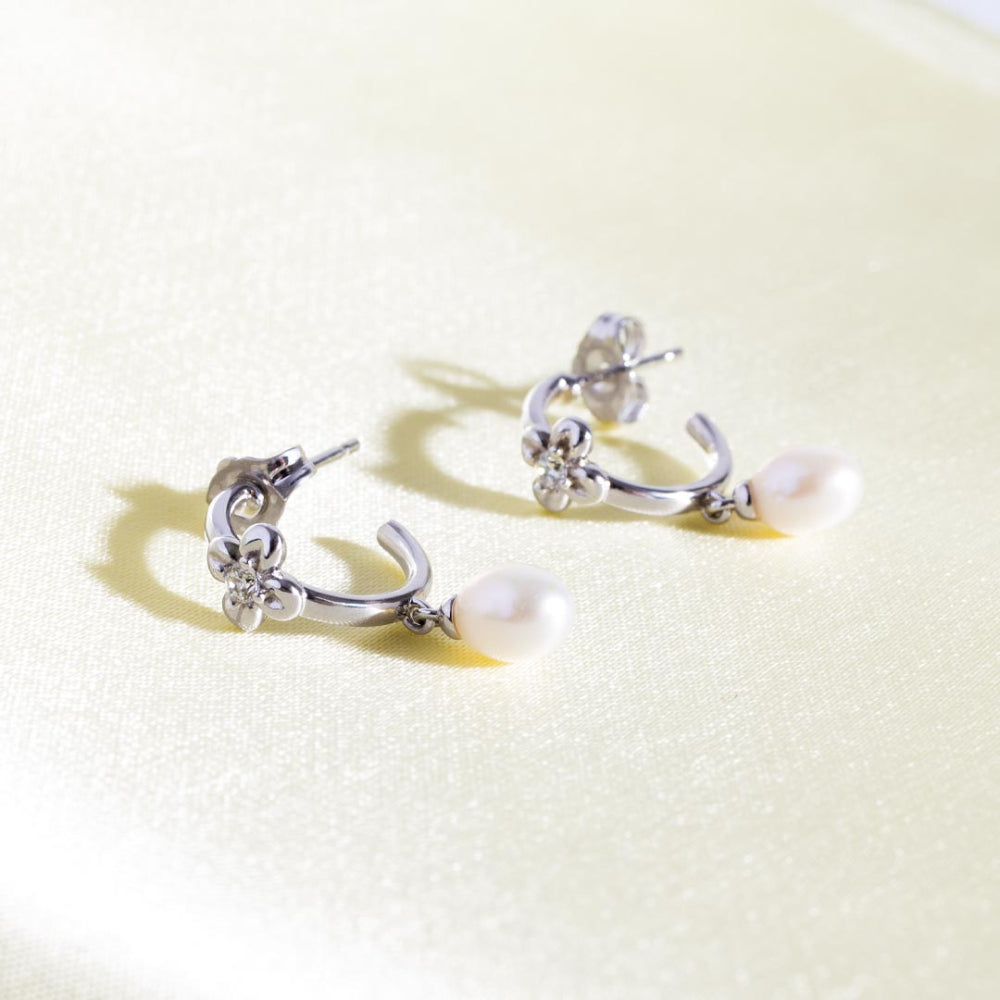 Blossom Flyte Honey Flower Pearl Hoop Earrings