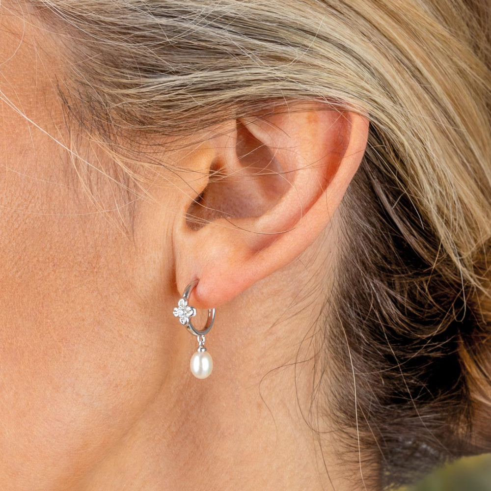 Blossom Flyte Honey Flower Pearl Hoop Earrings