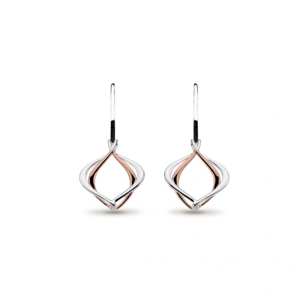 Rhodium Plated Silver and Rose Gold Plated Entwine Alicia Rose Petite Drop Earrings