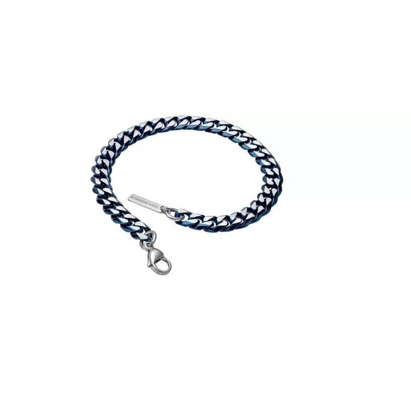 Blue Tone Stainless Steel Flat Curb Chain Bracelet