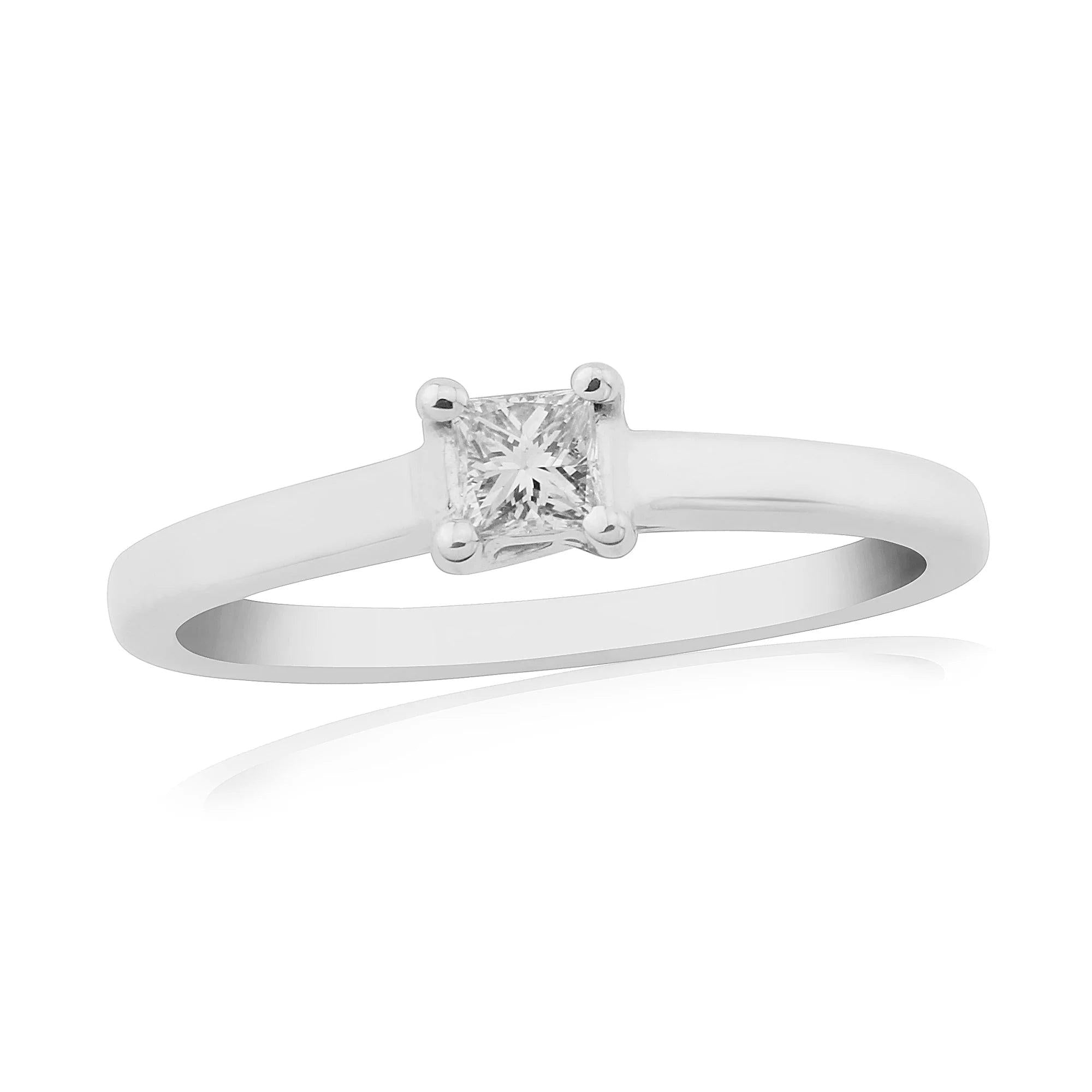 9ct white gold claw set single stone princess cut Diamond ring