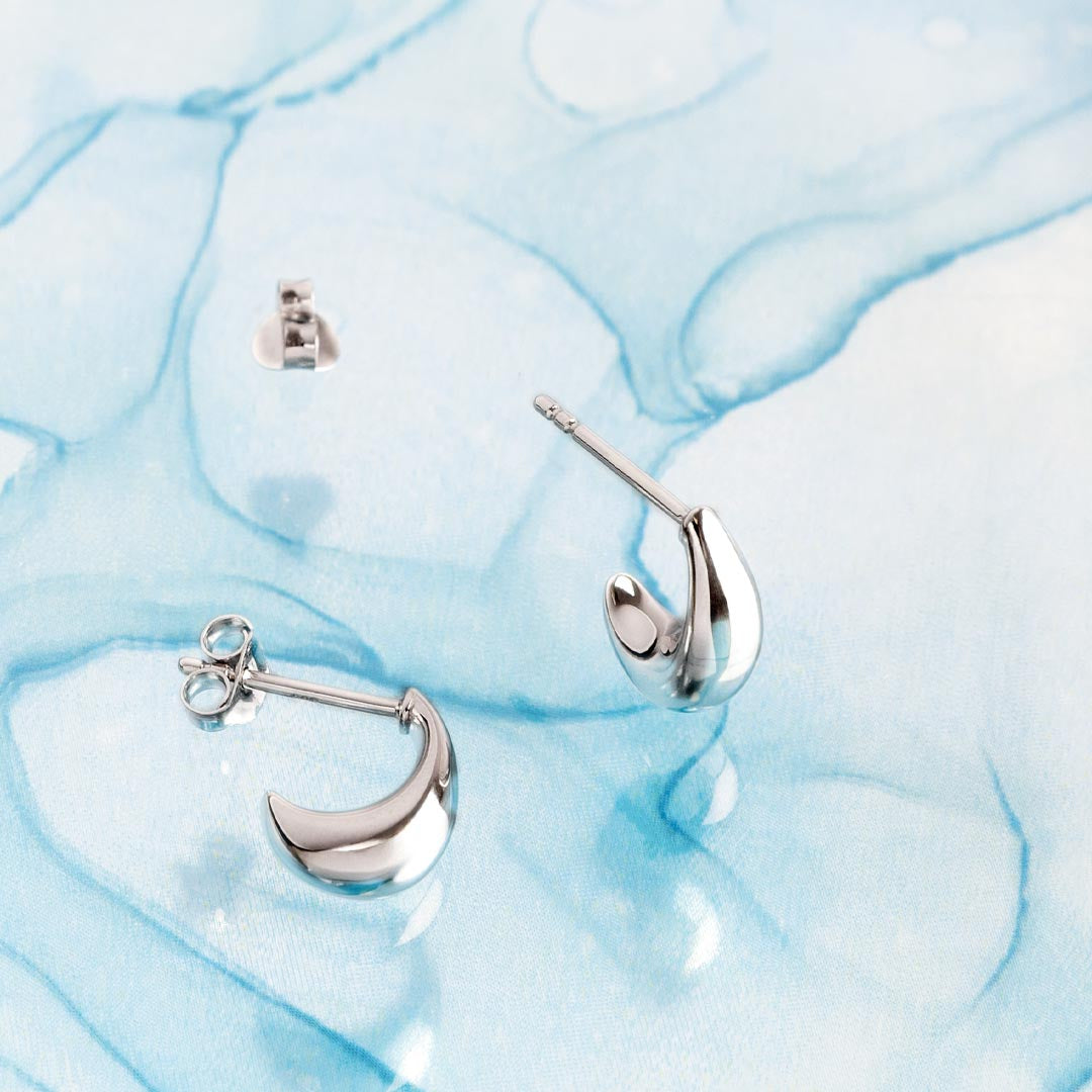 Coast Pebble Smooth Rhodium coated semi hoop stud ear rings